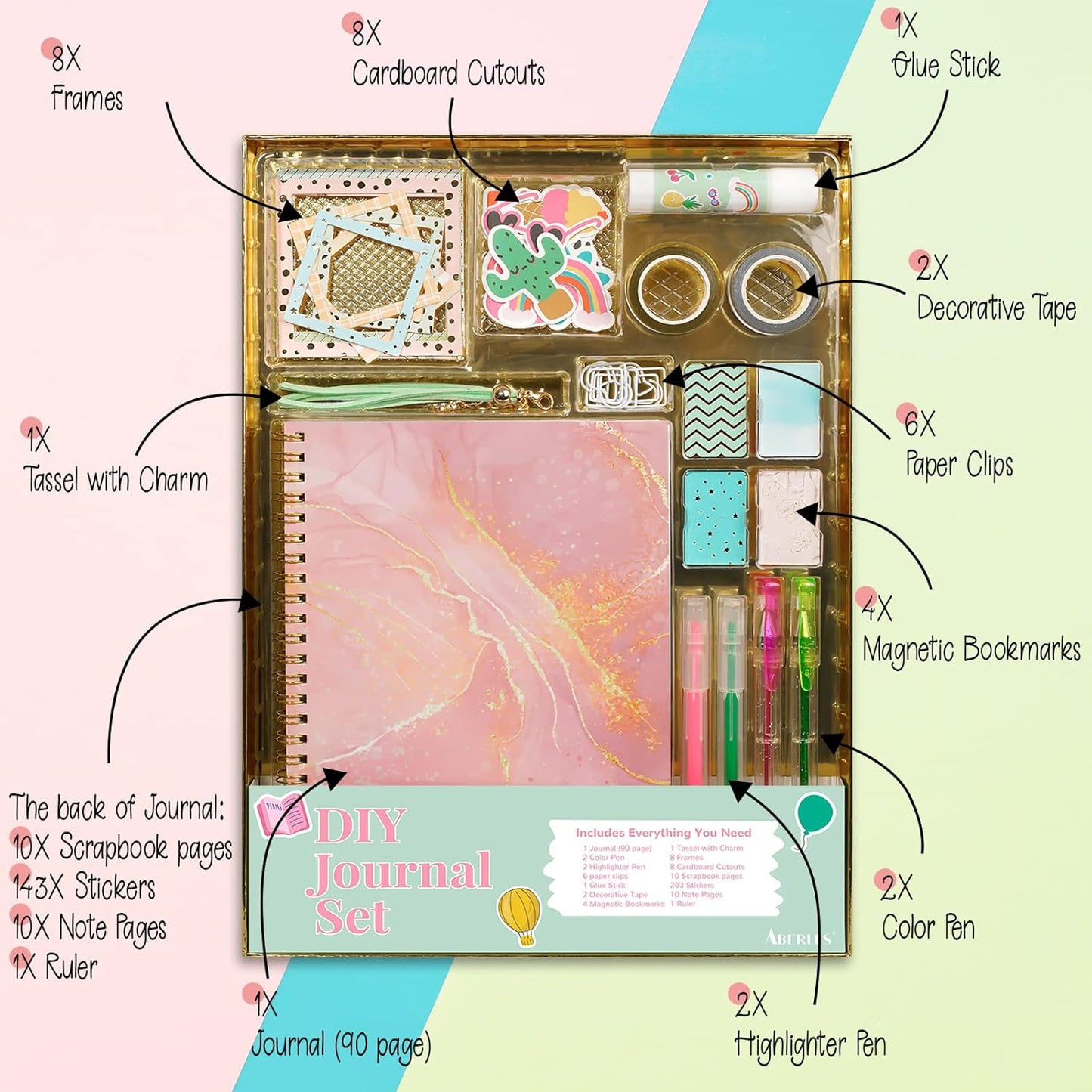 Gifts for Girls Age of 8 9 10 11 12 13 Years Old and Up, DIY Journal Set, Personalized Diary Stuff for Tweens Teens, Decorate Your Planner/Organizer, Journaling Arts Craft Kit. Ideal Toy Age 6-8