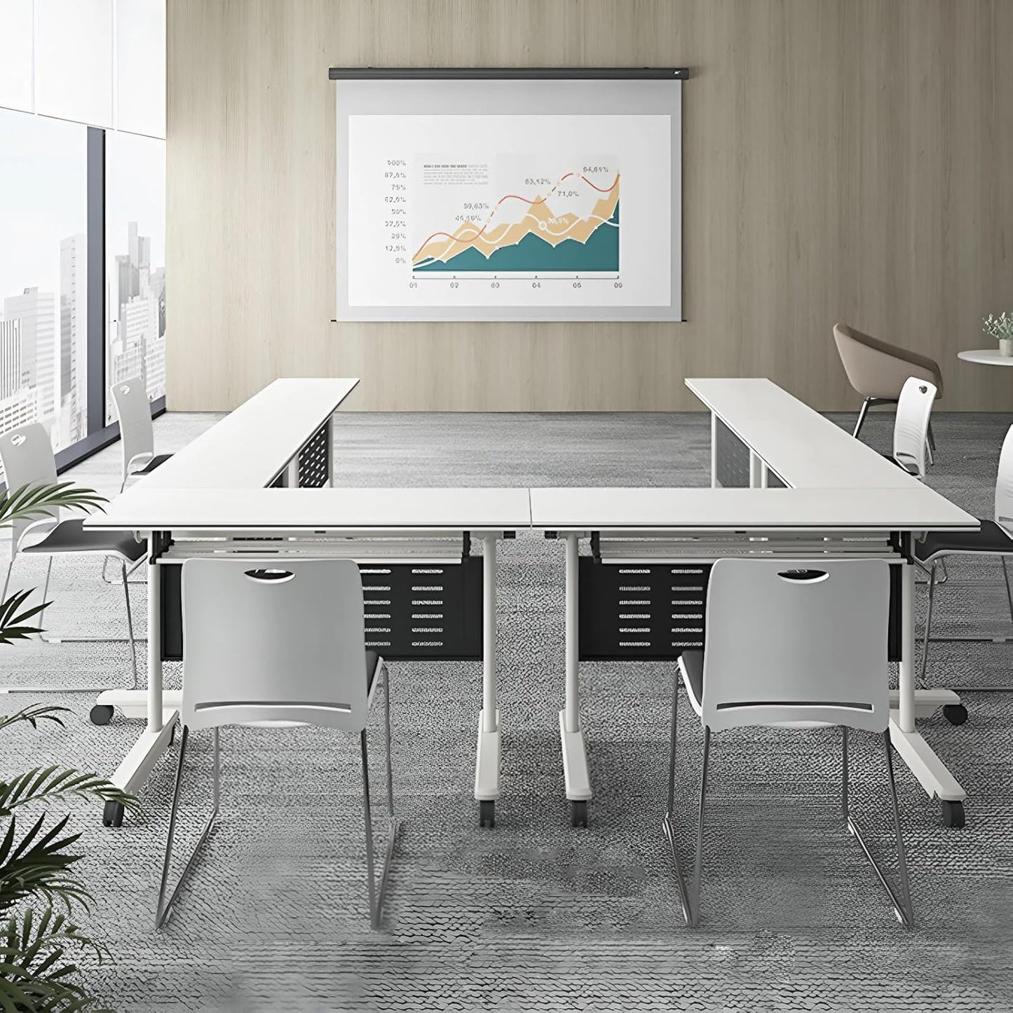 10Pack Conference Room Table, Folding Conference Table for Office Classroom, Mobile Training Tables with Casters Silent Wheels, Large Rectangular Convertible Modular Seminar Tables (L70.9in)