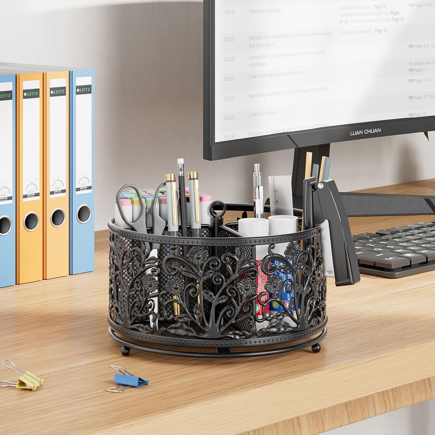 EKNITEY Pencil Holder for Desk - Cute Rotating Pen Organizer Caddy Desktop Storage Stationery Supplies for Office Home Classroom School