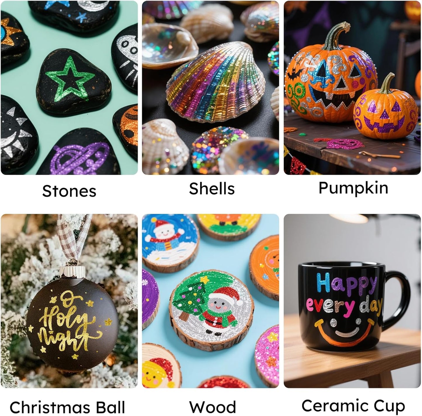 Glitter Markers,16 Colors Metallic Markers Sparkle Pens for Adults Kids,Arts & Crafts Supplies,Rock Painting, Wood, Scrapbook, Birthday Cards, Dual Tip Glitter Acrylic Paint Pens Set of 8