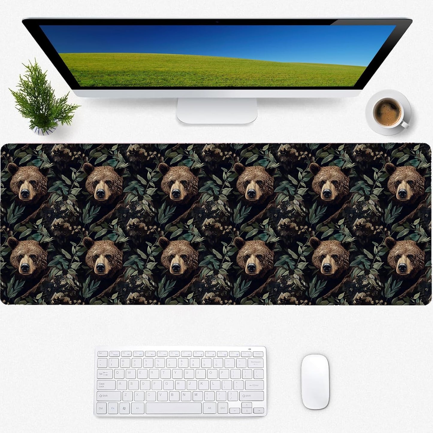 Bear Gaming Mouse Pad, Desk Mat, Non-Slip Rubber Base Cool Aesthetic MousePads for Computer Laptop Keyboard Office School Home Desktop Accessories Decor 31.5" x 11.8"