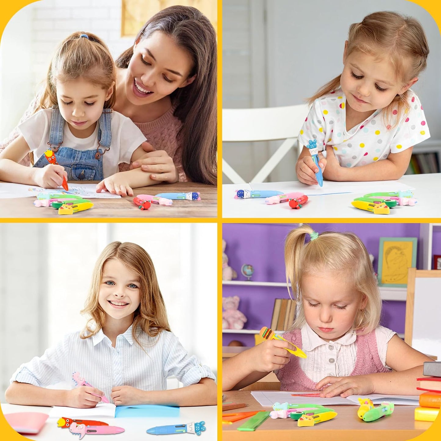 LiYiQ 100 PCS Multicolor Pen in One Fun 4-in-1 Cute Pens Bulk Kawaii Cool Ballpoint Pens for Kids Fun Gifts