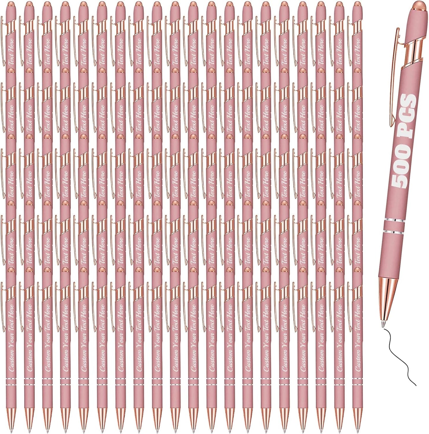 Personalized Pens Bulk 500 with Name Custom Engraving Ballpoint Pens with Stylus Tip Customized Smooth Writing Pens Personalized Gifts for Anniversary Birthday or Graduation(Gold Rose,Black Ink)