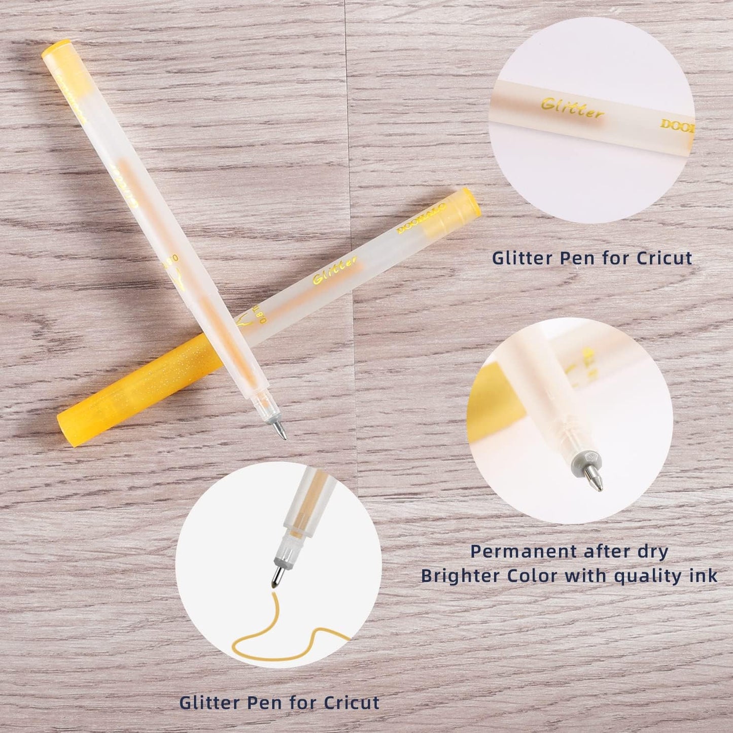 DOOHALO Gold Metallic Gel Glitter Pens Compatible with Cricut Maker 3/Maker/Explore 3/Air 2/Air 1.0/0.8/2.0/2.5 Variety Point Tips Markers for drawing Writing