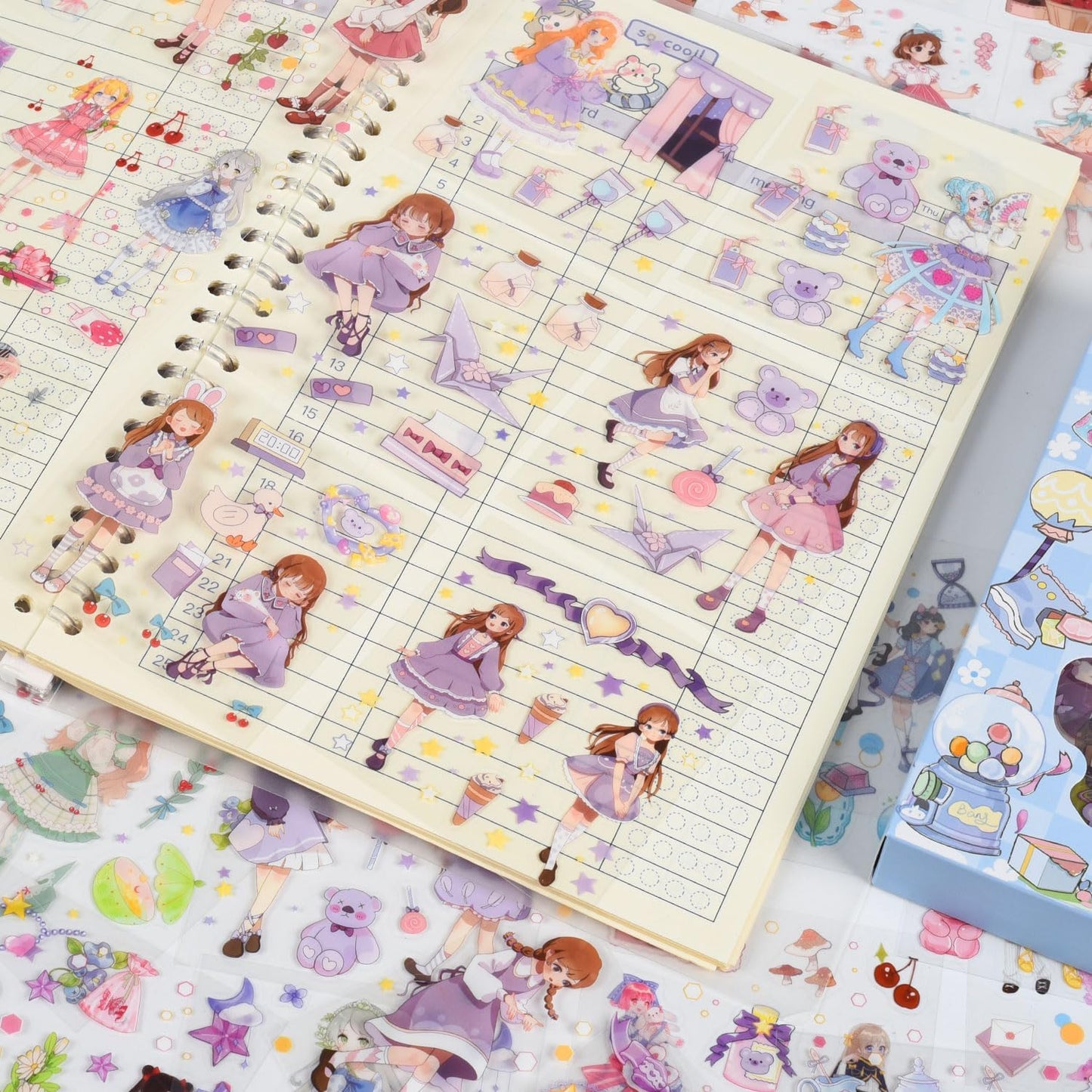 EAMOTOL Cute Journaling Stickers Gift Box Set - 100 Sheets PET Cartoon Kawaii Girl Decorative Clipping Sticker for Scrapbooking Bullet Journals Notebook Calendars Decal Arts Card Kids DIY Crafts