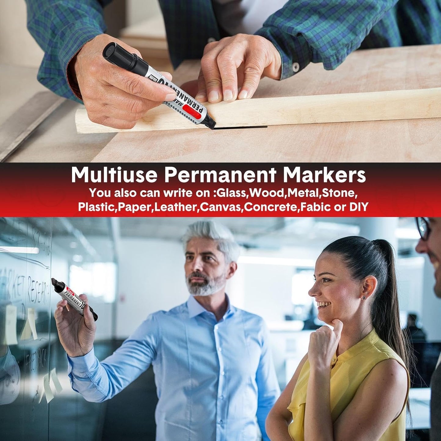 Thenshop 48 Pcs Jumbo Size Permanent Markers Bulk Waterproof Chisel Tip Marker Pens for Industrial Use Work on Wood Metal Plastic Stone Glass(Black)