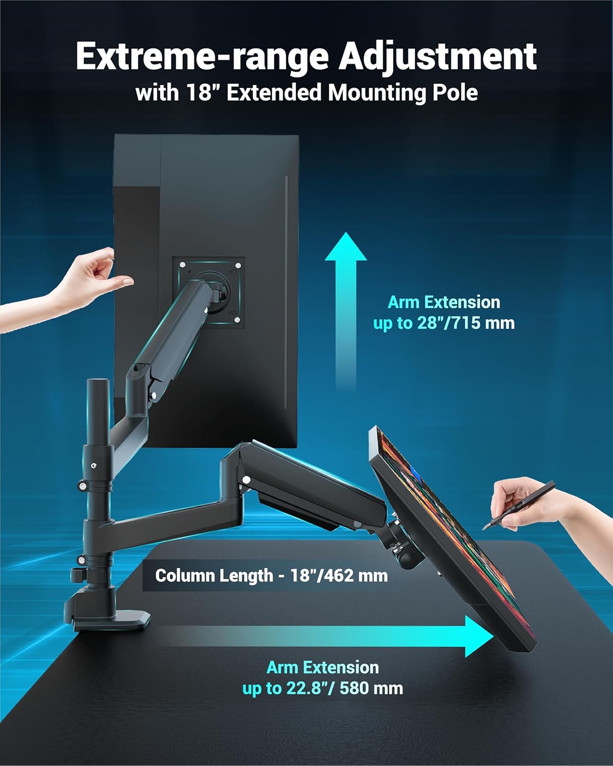 Dual Monitor Arm for 13-49 Inch Ultrawide Screens, Heavy Duty Monitor Mount for 2 Monitors up to 44lbs, Full Motion Vertical Stacked Dual Monitor Arm Desk Mount, 75/100mm VESA Mount, Black