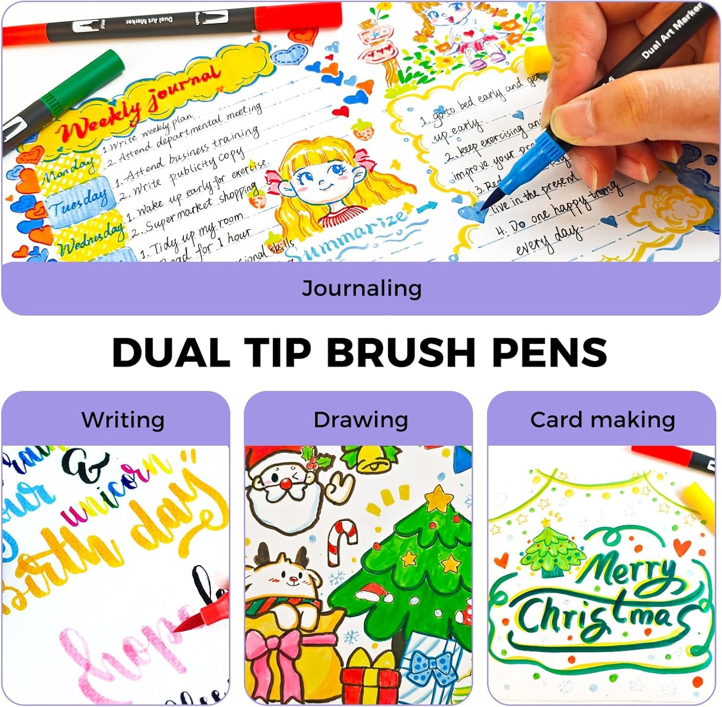 Artecho 72 Colors Markers for Adult Coloring Books No Bleeding, Dual Tip Markers for School, Fine and Brush Tip for Adults Coloring Books, Calligraphy, Drawing, Sketching