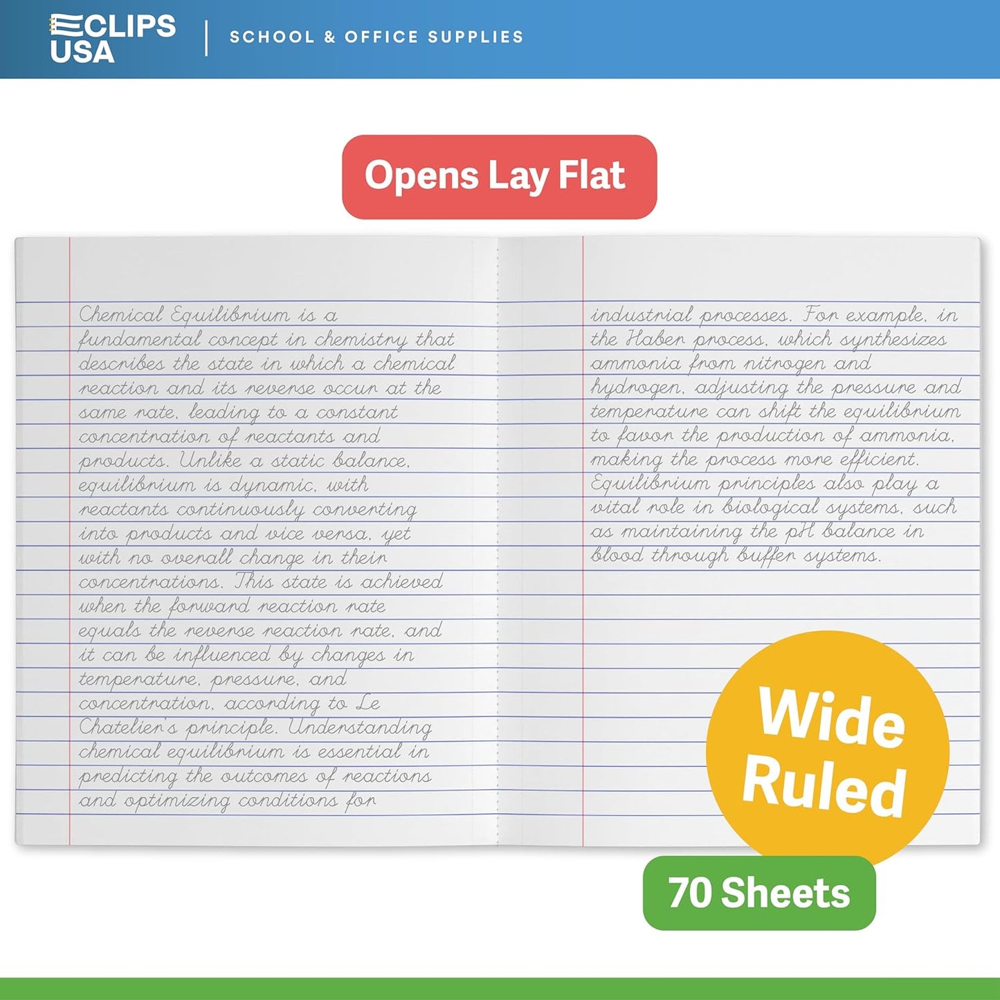 E-CLIPS USA Non Spiral Notebook, 1 Subject, Wide Ruled Notebook, Journal Notebook, Notebooks Bulk, School Supplies, Perforated Edges, 6 Colors, 70 Sheets (12, Wide Ruled)