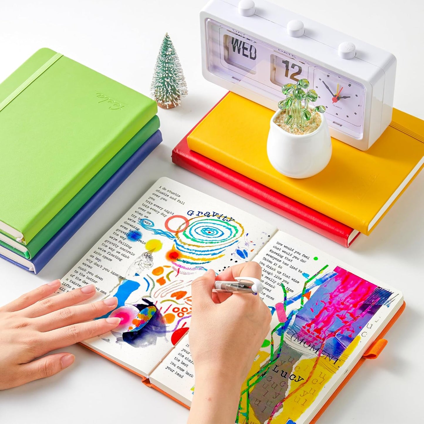 Dotted Journal Kit, Feela Dot Grid Journal Hardcover Planner Notebook Set For Beginners Women Girls Note Taking with Journaling Supplies Stencils Stickers Pens Accessories, A5, 224 Pages, Red