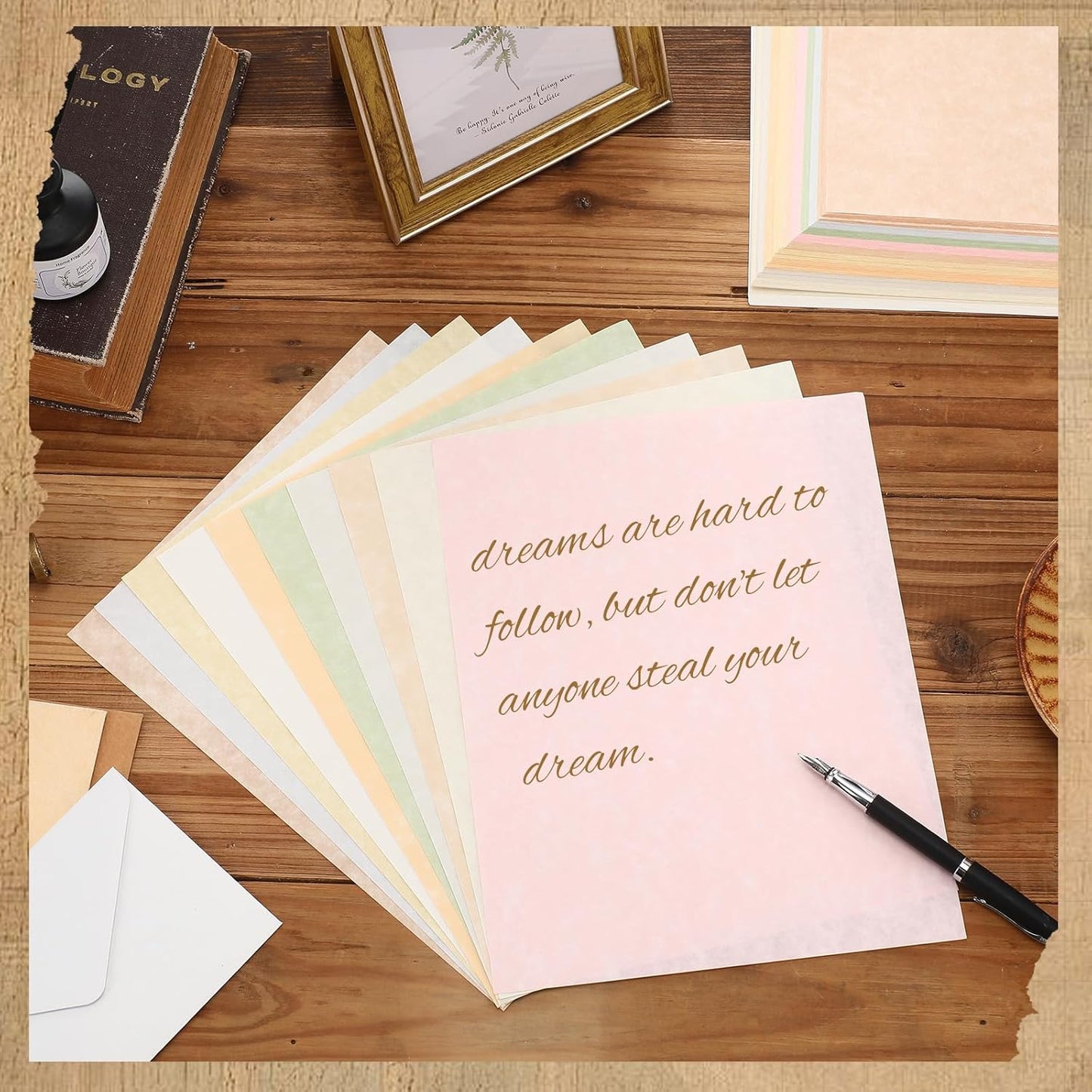 Epakh 200 Sheets Old Age Parchment Paper 8.5 x 11 Inch Standard Letter Vintage Colored Old Parchment Semblance Double Side Printing Paper (Mixed Color)