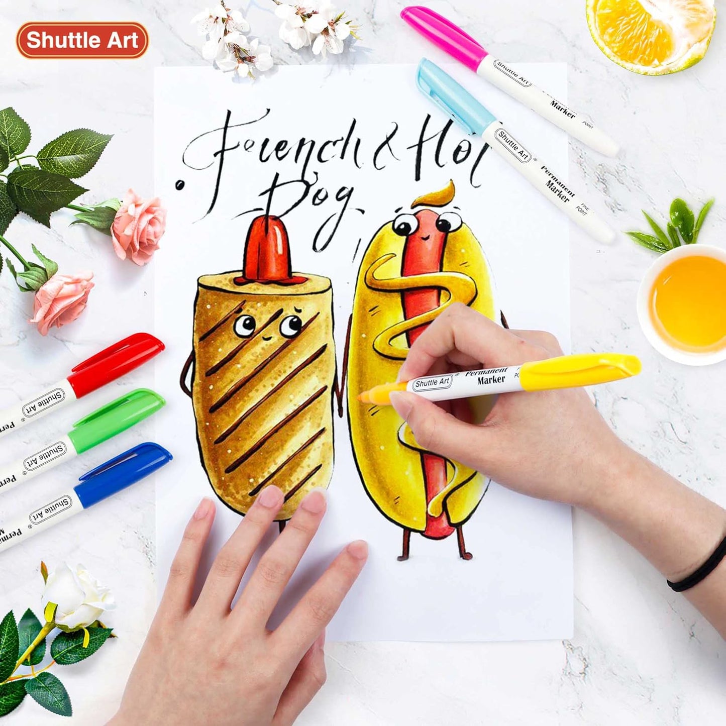 Shuttle Art 30 Colors Permanent Markers, Fine Point, Assorted Colors, Works on Plastic,Wood,Stone,Metal and Glass for Kids Adult Coloring Doodling Marking