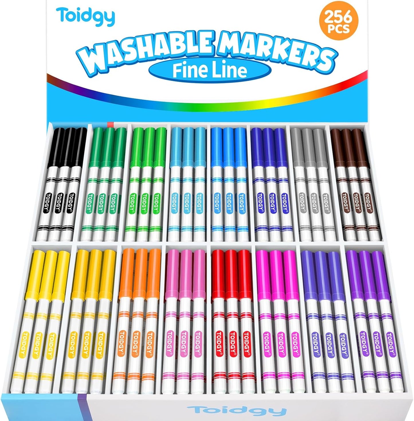 256 PCS Washable Markers for Kids, Colored Markers Bulk for School, Thin Marker Set in 16 Assorting Colors, Fine Line Marker with Conical Tip, Back to School Supplies, Classroom Must Haves