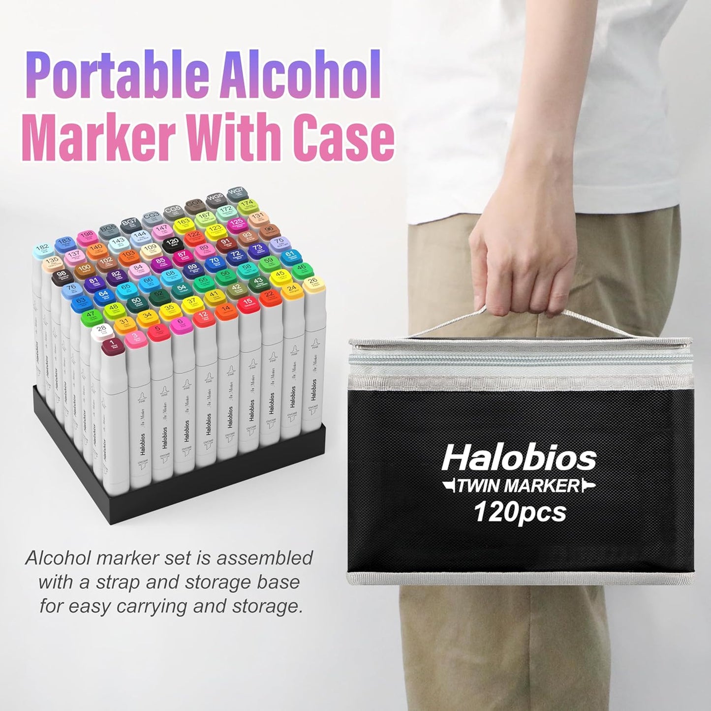 120 Colors Alcohol Markers Set, Dual Tip Fine & Chisel Drawing Markers Alcohol Marker with Case, Marker for Adults Kids Coloring Artists Drawing Sketching Card Making and Illustration