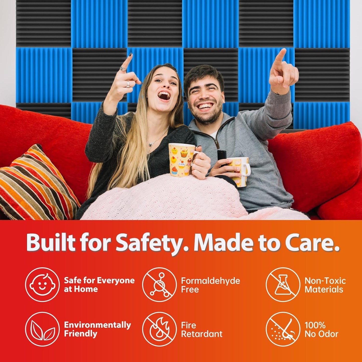 12 Pack Acoustic Panels – Sound Proof Foam Panels for Wall 12"x12"x2", Flame Retardant Wedge Acoustic Foam, High-Density Sound Absorbing Panels for Home Studio(Blue, 2" Thick 12 Pack)