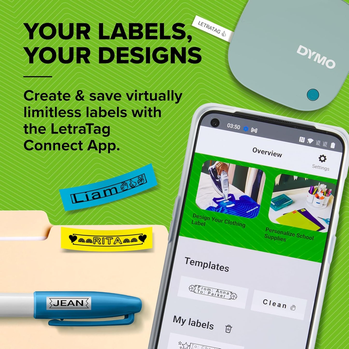 DYMO LetraTag 200B Bluetooth Label Maker | Compact Label Printer | Connects Through Bluetooth Wireless Technology to iOS and Android | Includes 1 White Paper Label Tape | Daydream Blue