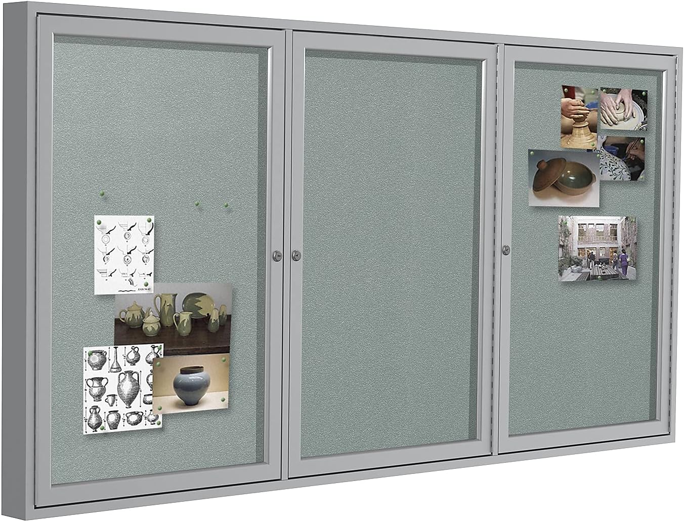 Ghent 48"x96" 2-Door Outdoor Enclosed Vinyl Bulletin Board, Shatter Resistant, with Lock, Satin Aluminum Frame - Silver (PA34896VX-193), Made in The USA,Medium