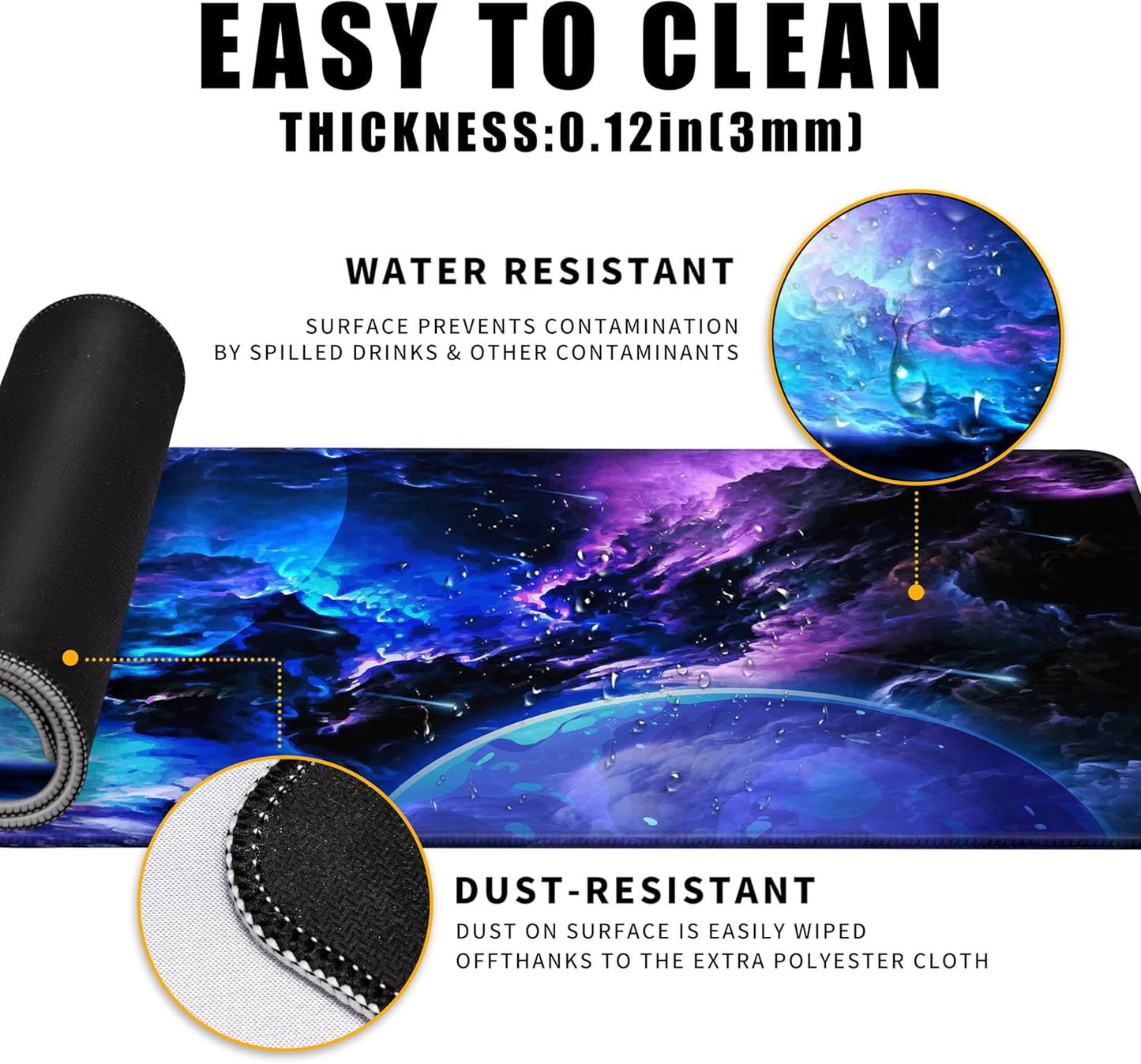 XL Gaming Mouse Pad Desk Pad Galaxy Print Extended Big Mouse Pad Large,31.5x11.8in Long Computer Keyboard Mousepad Mouse Mat with 3mm Non-Slip Base and Stitched Edge for Home Office Work