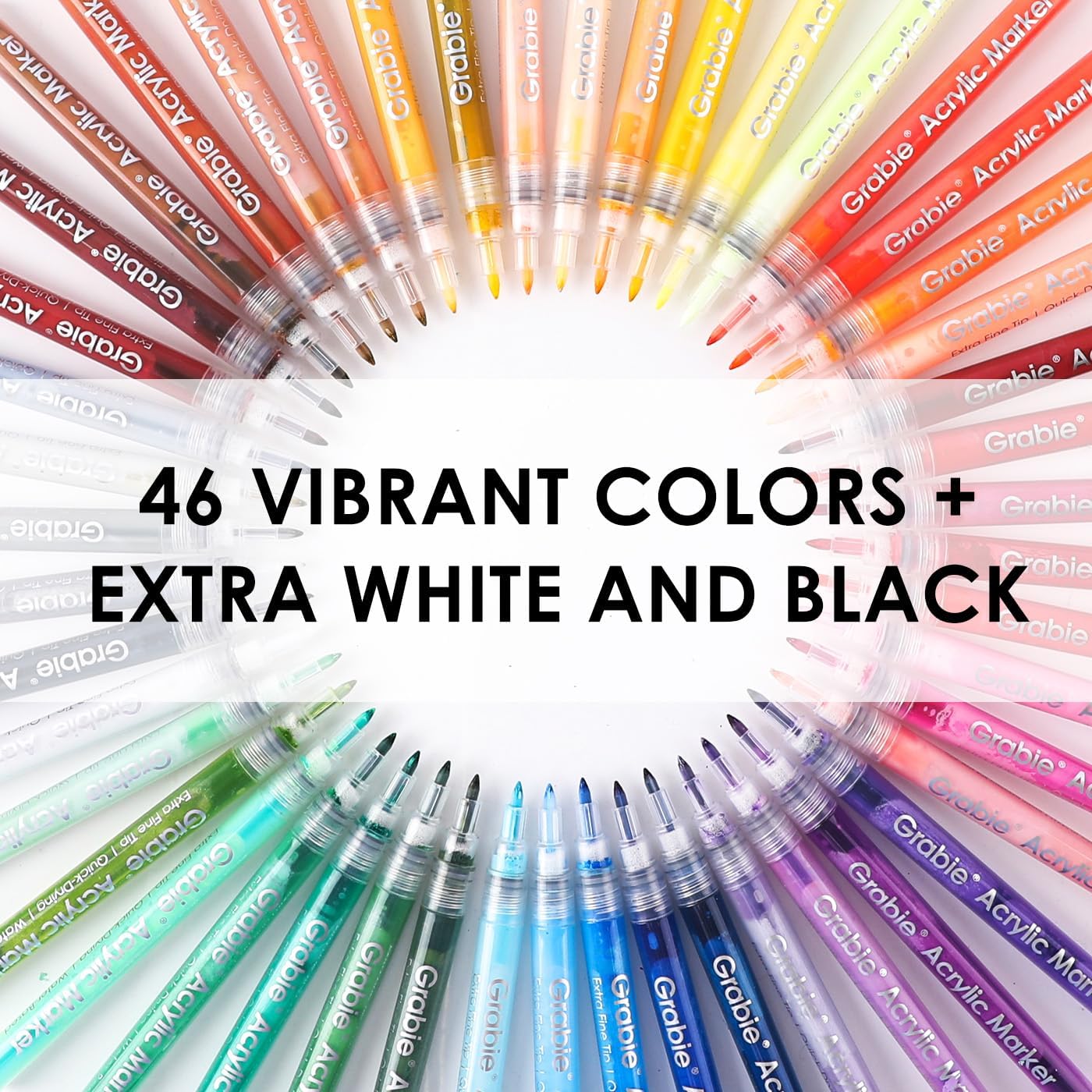 Grabie Acrylic Paint Pens Markers, 48 Colors, 0.7 mm, Extra Fine Tip Drawing Markers, Premium Paint Pens for Painting on Various Surface, Art Supplies