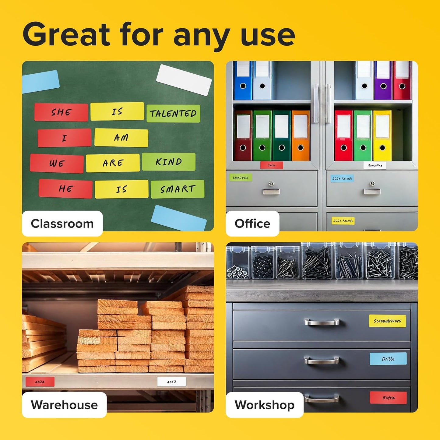 Dry Erase Magnetic Labels 30pcs, 1"×3"×0.7mm (Multicolor: White, red, Blue, Yellow, Green)