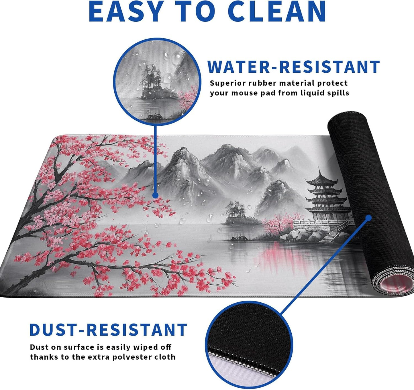 Retro Cherry Blossom Mouse Pad Abstract Big Mouse Pad 31.5x11.8 Inch Retro Texture Non-Slip Rubber Base Large Mousepad Stitched Edges Keyboard Mouse Mat Desk Pad for Office and Home