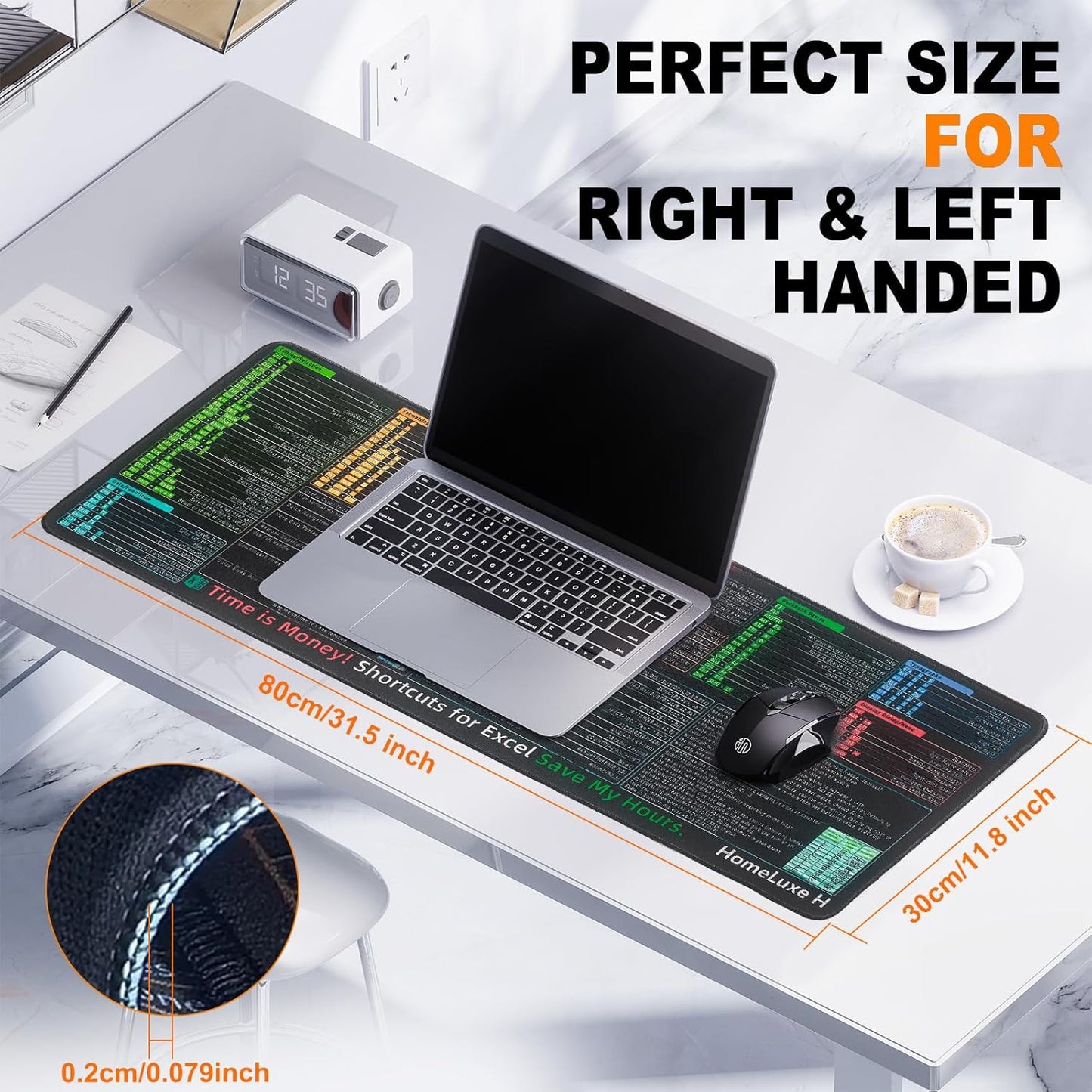 Excel Cheat Sheet Desk Pad-Large Mouse Pad for The Accountant,Office Accessories, Mat for Microsoft Office,Non-Slip Stitched Edge