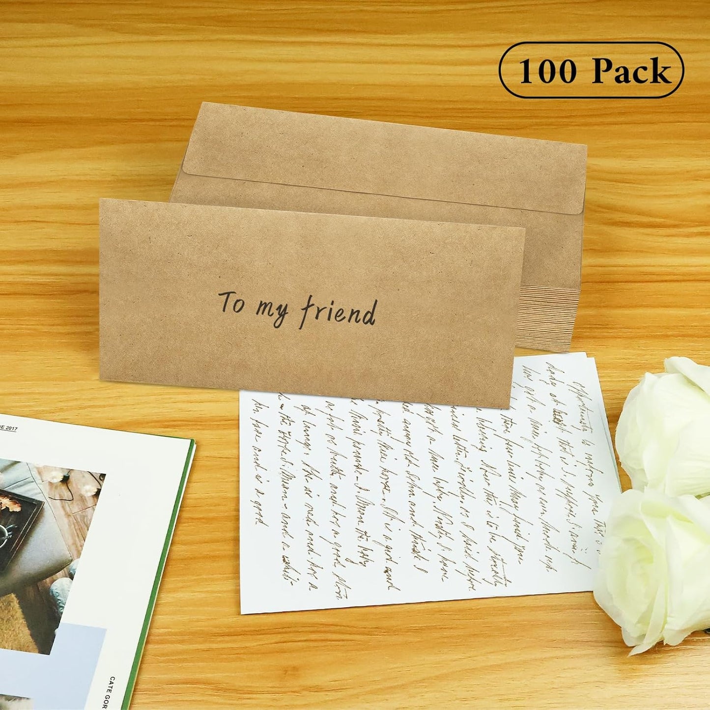 100 Pack #10 Business Envelopes, Brown Kraft Standard Envelopes Self Seal, Letter Size Mailing Envelopes for Checks Letters Invoices Christmas Birthday Graduation Wedding, 4 1/8 x 9 1/2 Inch