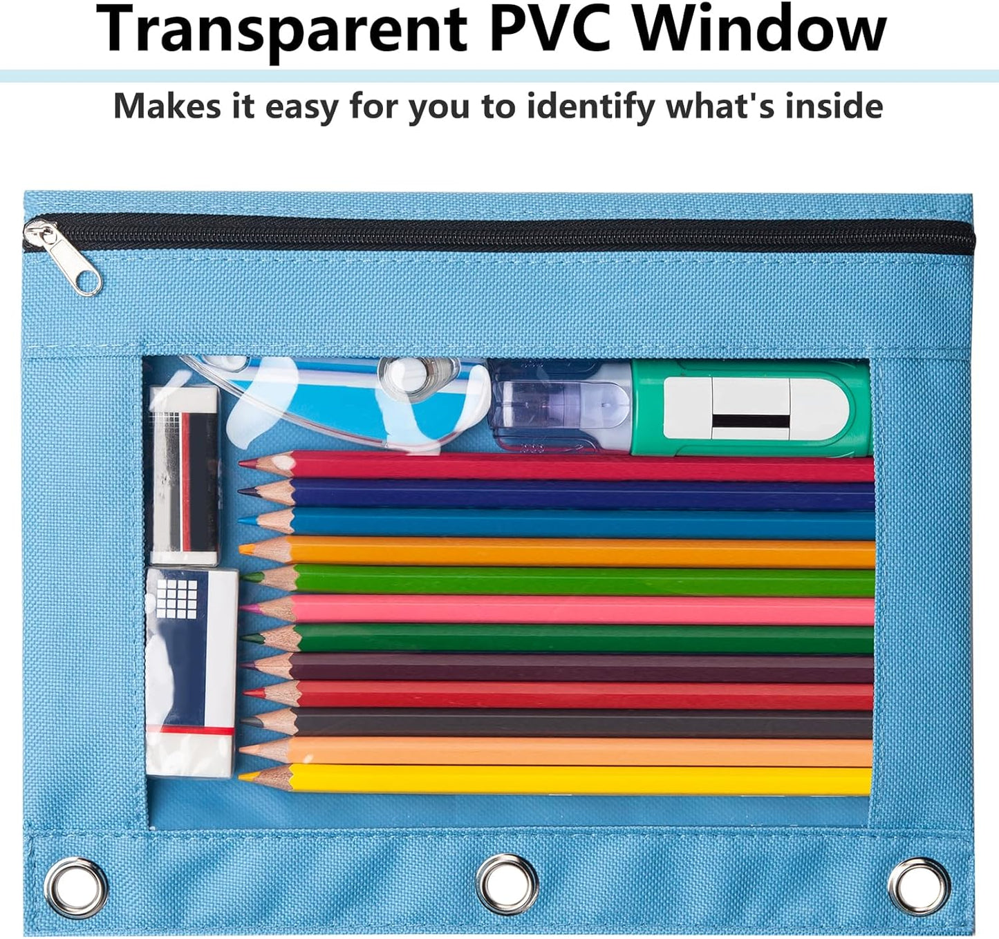 Forvencer 24 Pack Pencil Pouches for 3 Ring Binder, Smooth Zipper 3 Ring Binder Pencil Pouch, Multi-Color Pencil Case for Binder, Clear Top Binder Pencil Pouch, Pencil Bag with 3 Re-enforced Grommets