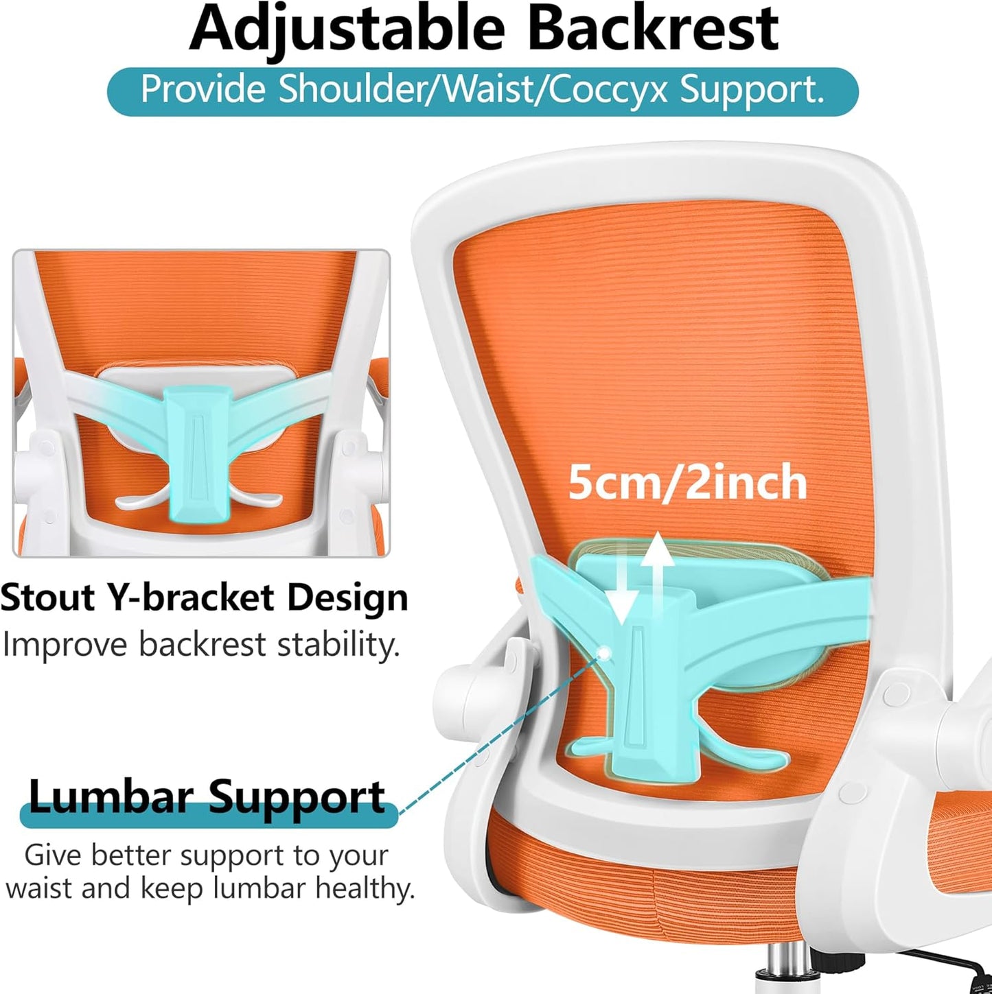 FelixKing Office Chair, Ergonomic Desk Chair Breathable Mesh Chairs with Adjustable High Back Lumbar Support Flip-up Armrests, Executive Swivel Comfy Task Computer Chairs for Home Office Sunset Orange