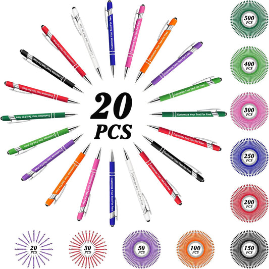 Max 500 Pcs Personalized Pens Bulk, Custom Pens with Free Engraving, Customized Stylus Tip Ballpoint Pen with Your Name Massage Text for School Office Business Graduation Anniversaries-20 Packs
