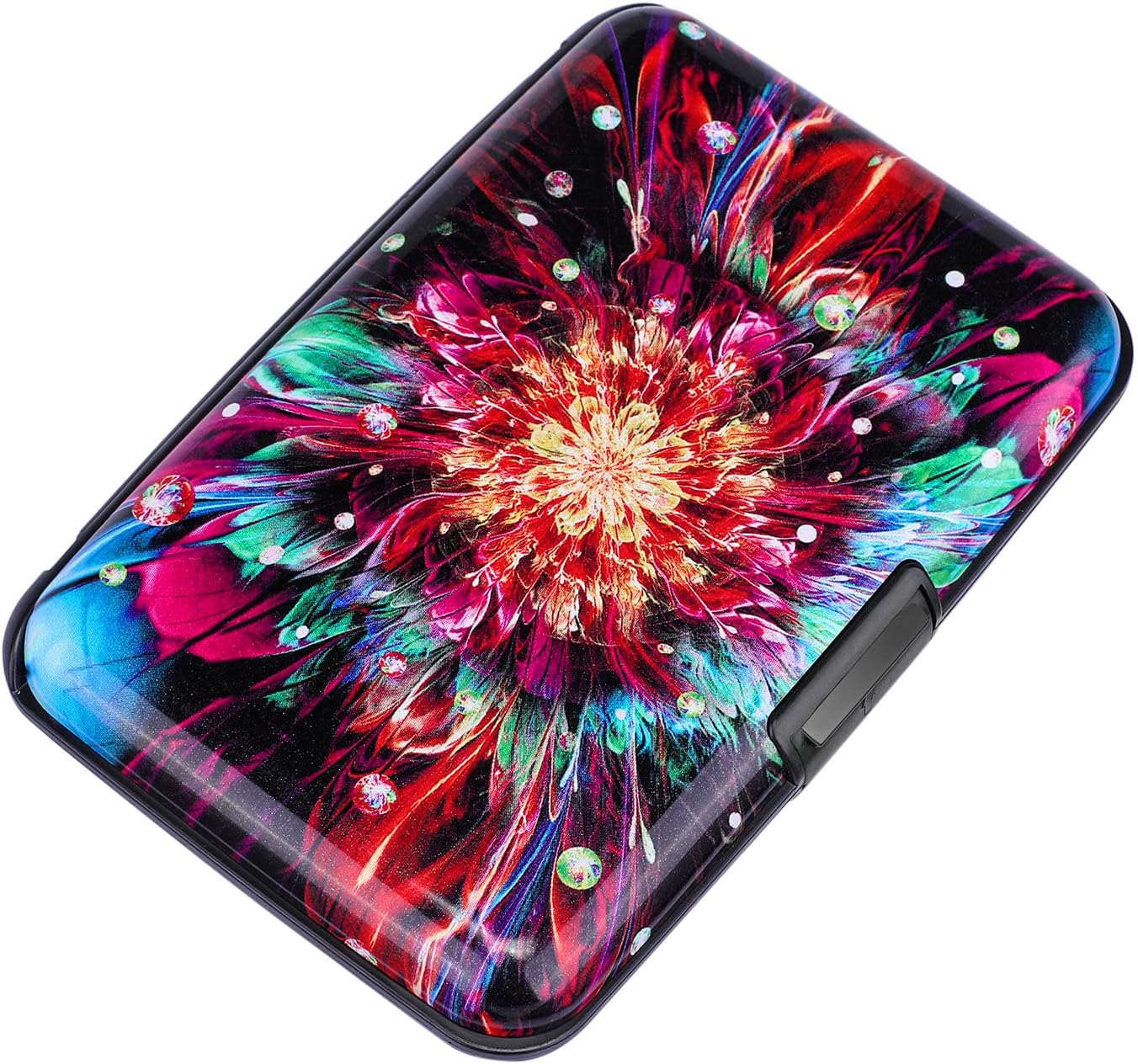 ELFISH Mini RFID Aluminum Wallet Credit Cards Holder Business Card Case Metal ID Case for Men Women (Gorgeous flower)