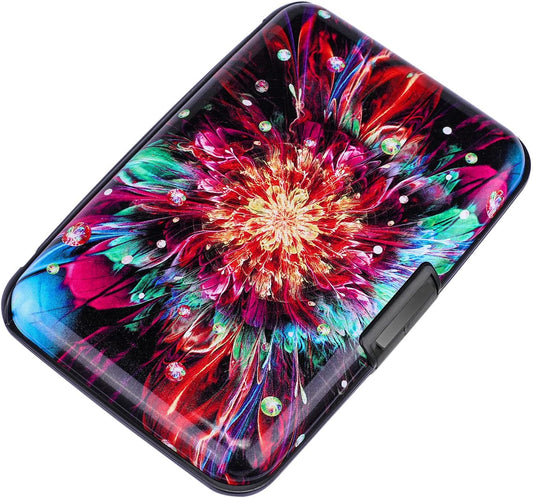 ELFISH Mini RFID Aluminum Wallet Credit Cards Holder Business Card Case Metal ID Case for Men Women (Gorgeous flower)