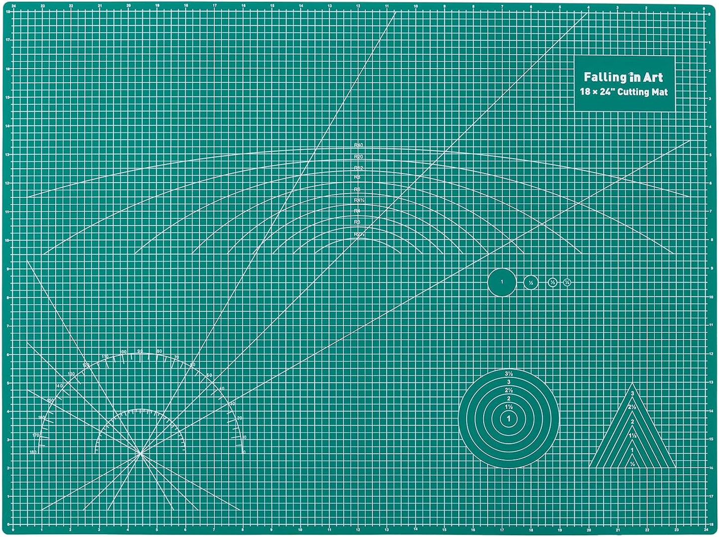 Falling in Art Self Healing Cutting Mat, 18x24" Cutting Mats for Sewing, Double-sided 5-Ply Fabric Cutting Board for Crafting, Quilting and Sewing Projects, Green