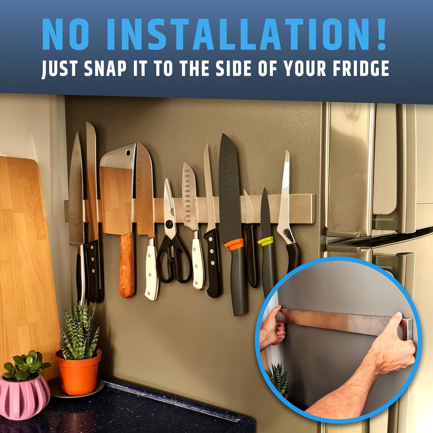 Fridge Applicable Stainless Steel Magnetic Knife Holder with Anti-Slide Upgrade - 22 Inch Professional Double Sided Knife Strip for Refrigerator - Knife Rack/Bar with Powerful Pull Force