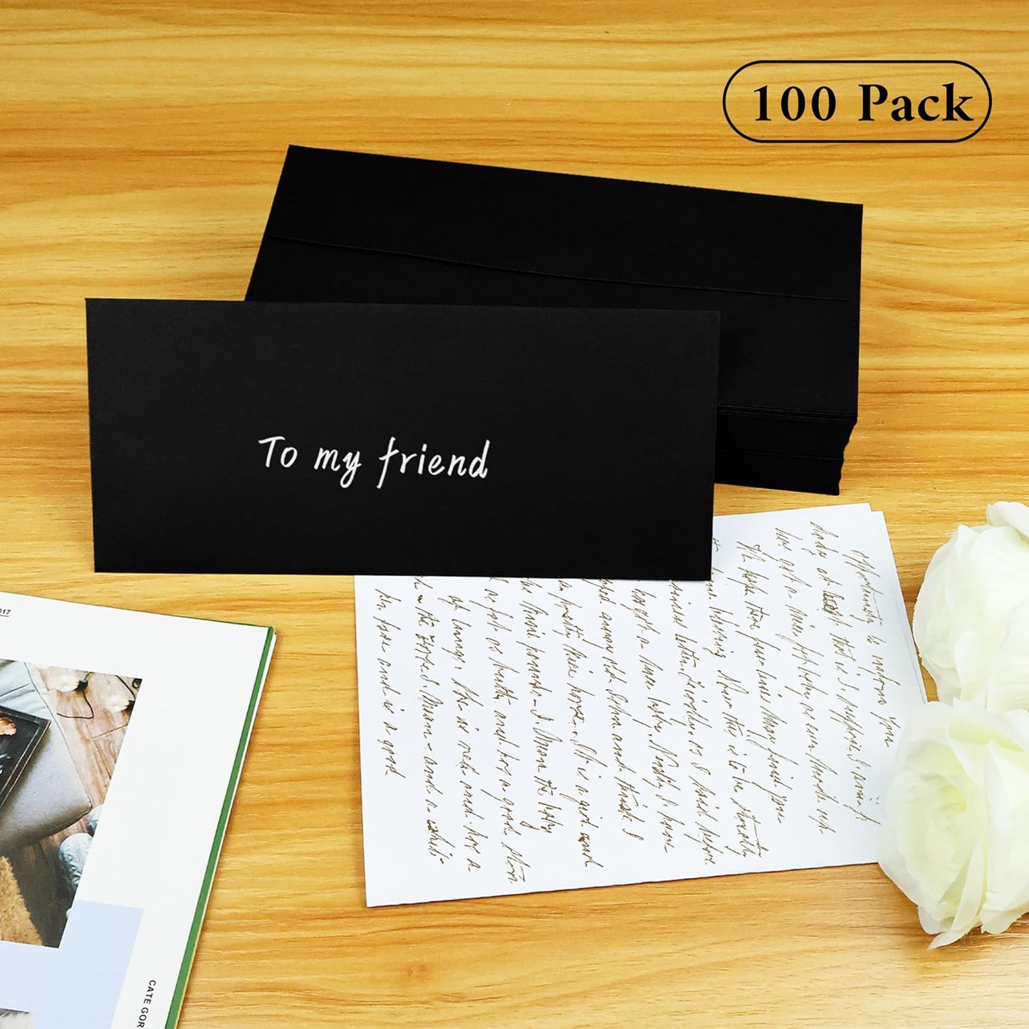100 Pack #10 Business Envelopes, Black Standard Envelopes Self Seal, Letter Size Business Mailing Envelopes for Checks Letters Invoices Statements Birthday Graduation Wedding,4 1/8 x 9 1/2 Inch