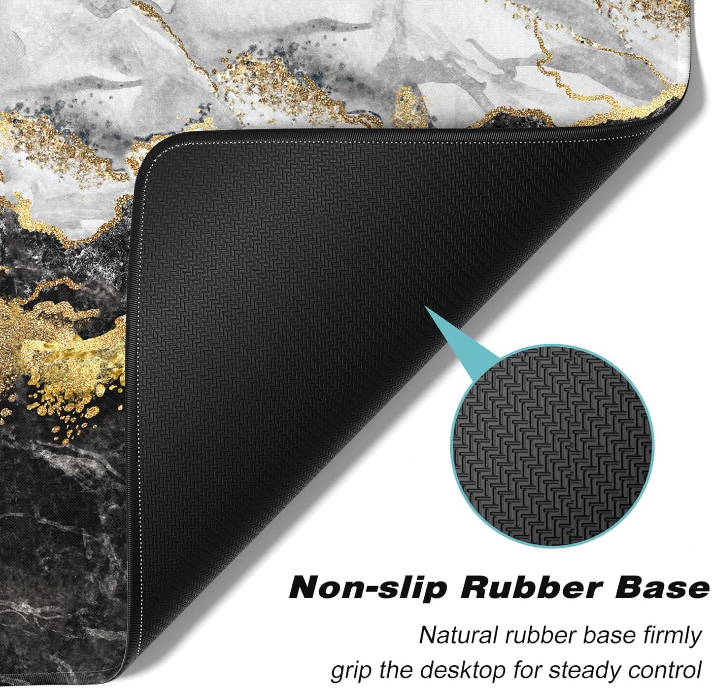 Extended Large Mouse Pad, XXL Gaming Mousepad 31.5 x 15.7 Inch, Big Computer Keyboard Desk Pad, Waterproof Mouse Mat with Stitched Edges and Non-Slip Base for Office Gaming, Black Marble