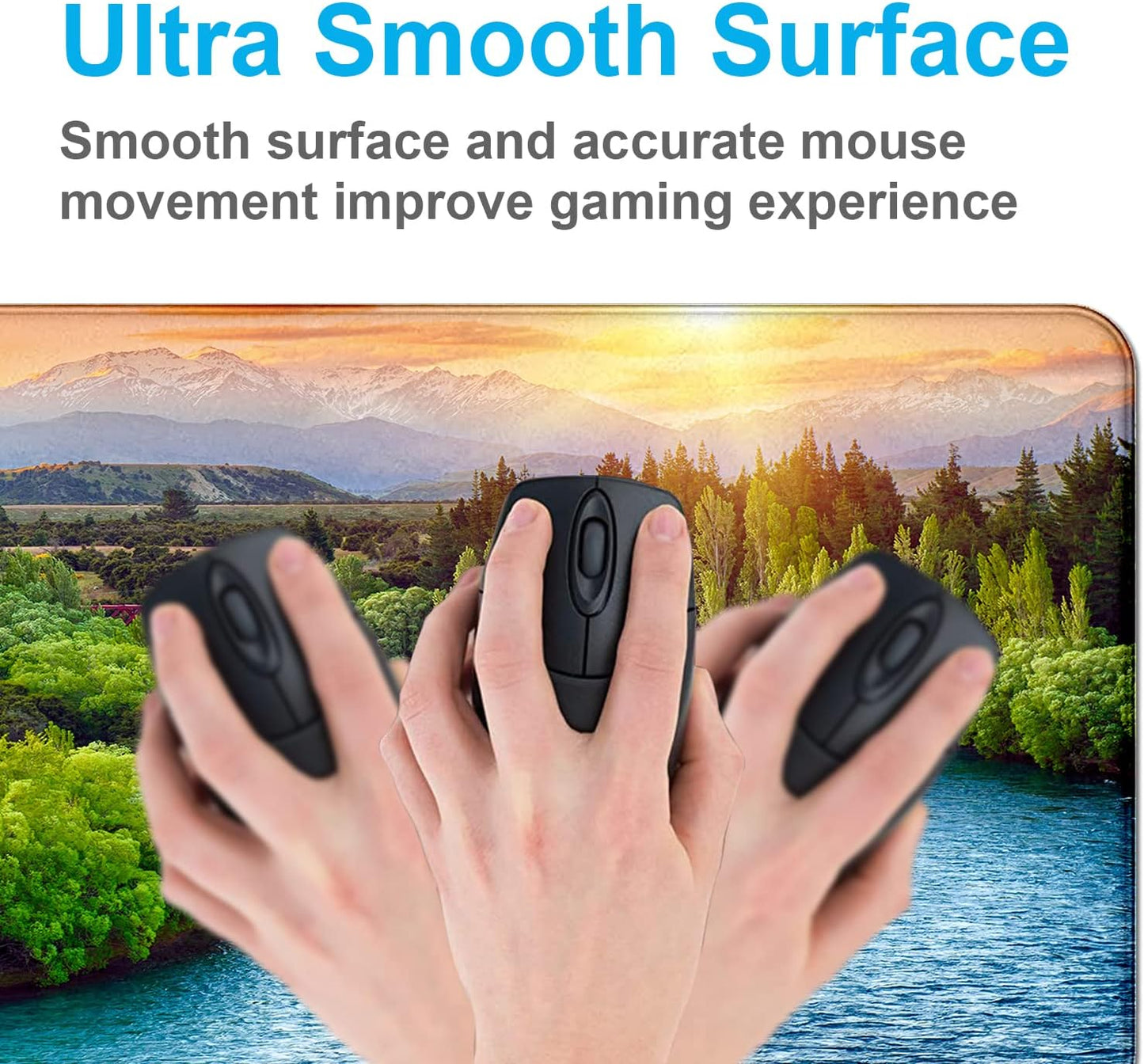 Large Extended Gaming Mouse Pad with Stitched Edges, Non-Slip Waterproof Rubber Base Mouse Pad for Office, Computer, Keyboard, Laptop and Home Desk Pad 35.4 x 15.7 x 0.12 Inch (Sunset Forest)