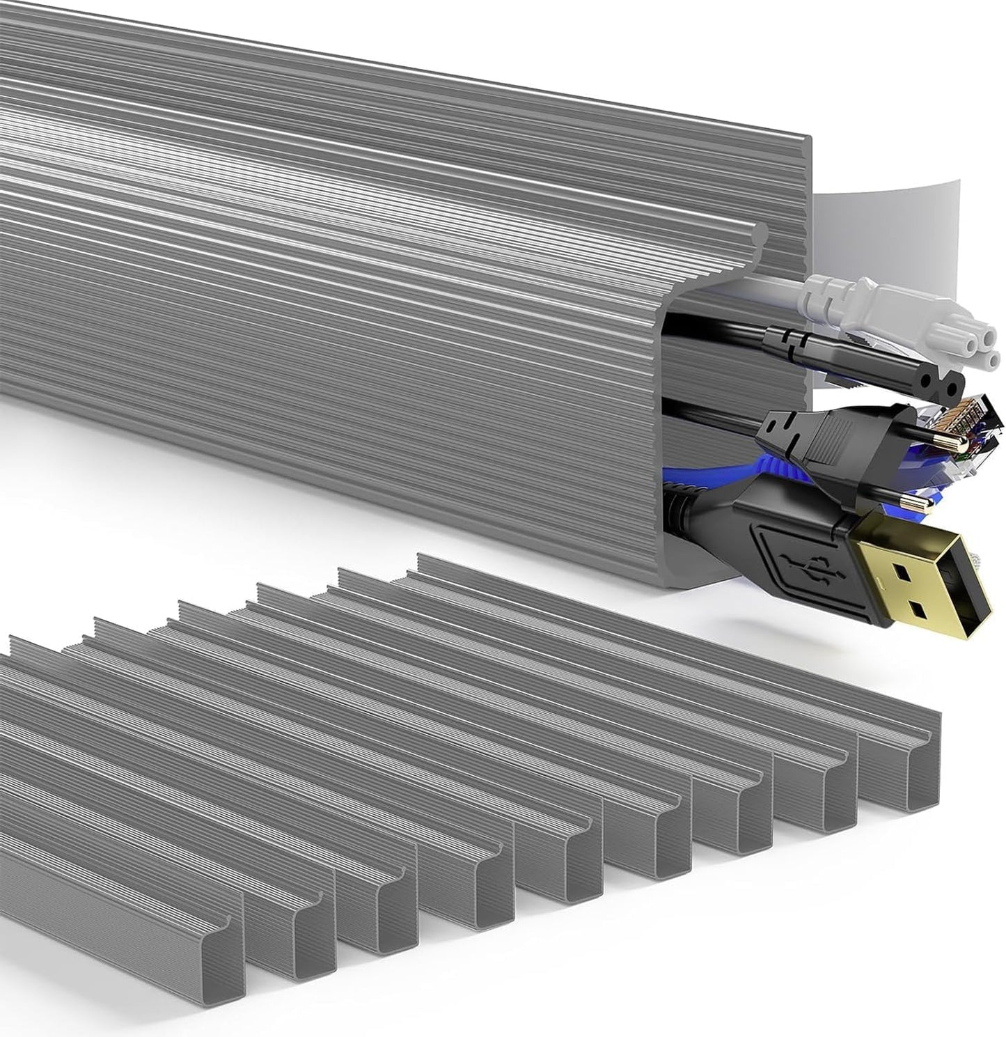 Delamu 157in Cable Management Under Desk, Safe & Tidy Under Desk Cable Management for Home & Office, Cord Organizer for Desks, Wire Organizer Kit, 10 Pack Grey