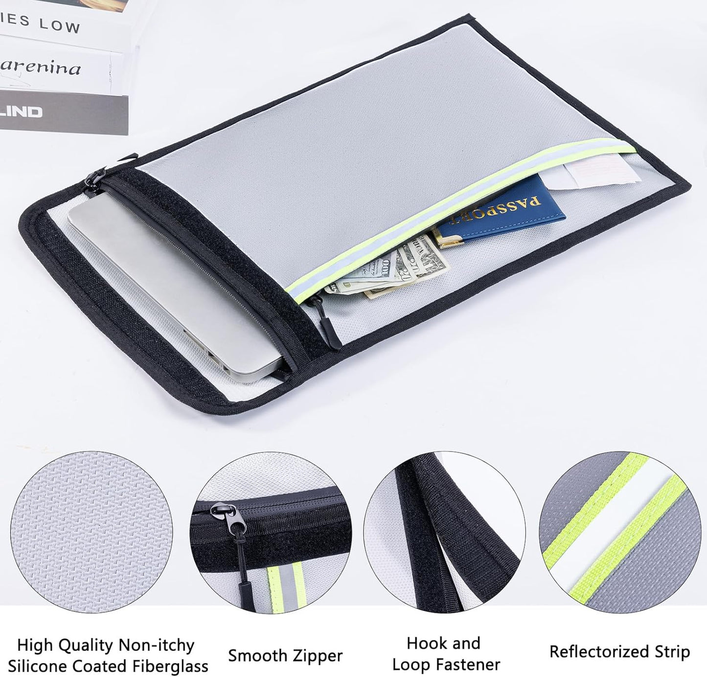 Fireproof Document Bag 3 Pack (15"x11", 13"x10", 10"x8") – Fireproof & Waterproof Money Bags with Zipper & Reflective Strip | Document Holder for Cash, Passports, Birth & Marriage Certificates