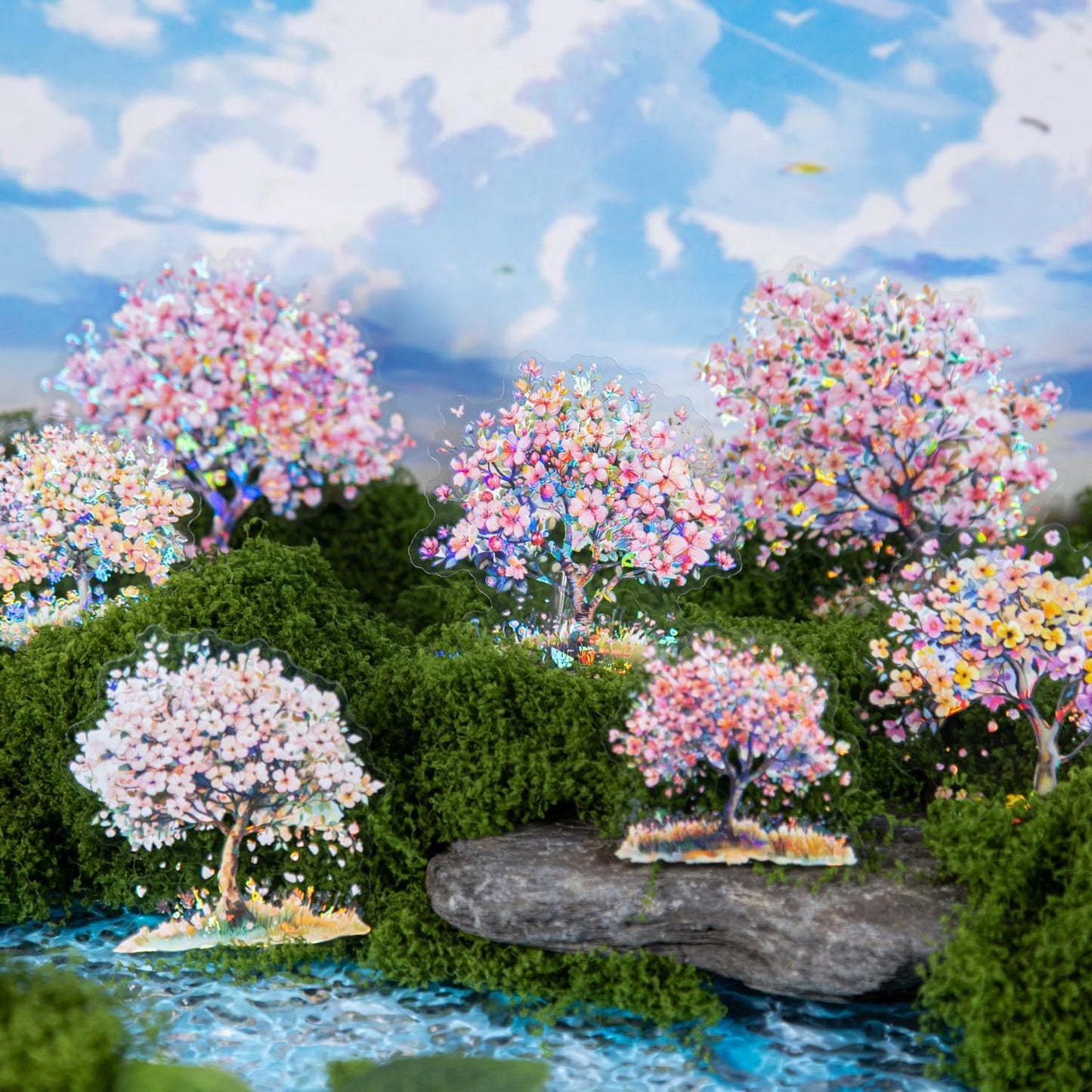 Flower Tree Scrapbook Stickers Set, 60PCS Holographic Ephemera for Scrapbooking, Junk Journaling, Crafting, DIY Projects, Diaries, and Art Supplies