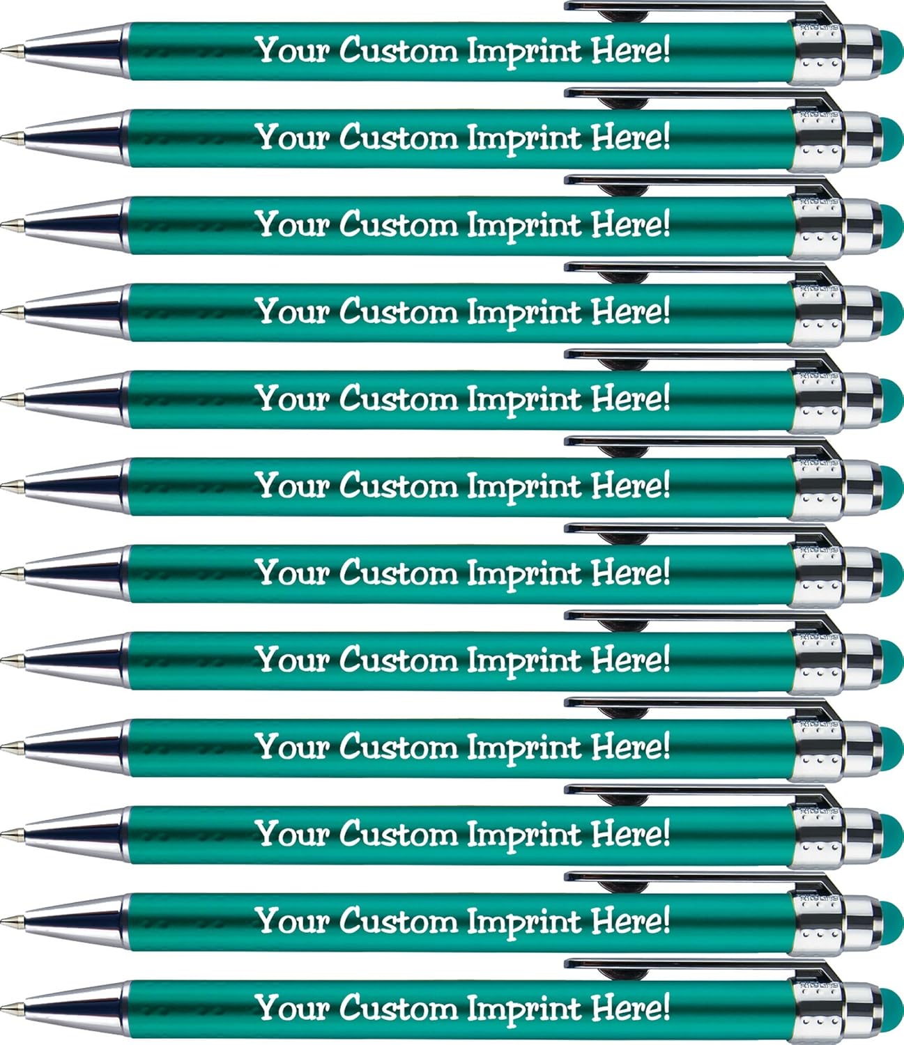 Personalized Pens with Stylus Tip -Bright Vibes- Click action - Custom - Black writing - Printed Name pens - Imprinted with Your Logo or Message - FREE PERSONALIZATION - 12 Pens/Box (Teal)