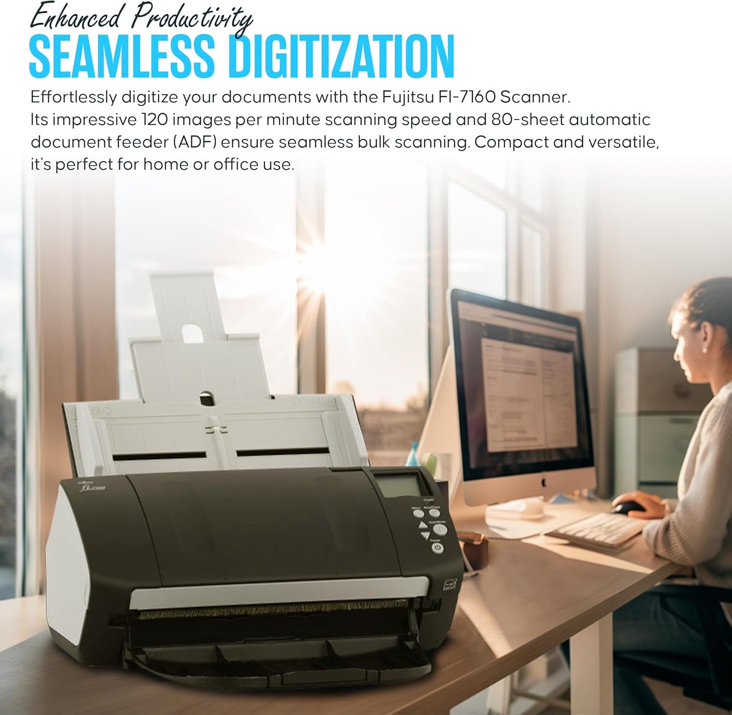 FI-7160 Fujitsu Document Scanner - Duplex - Scanners for Computers with 24V & USB 3.0 Cable, 8.5 X 14 in, 600 DPI, 60 PPM (Mono/Color), ADF, 4000 Scans Per Day (Renewed)
