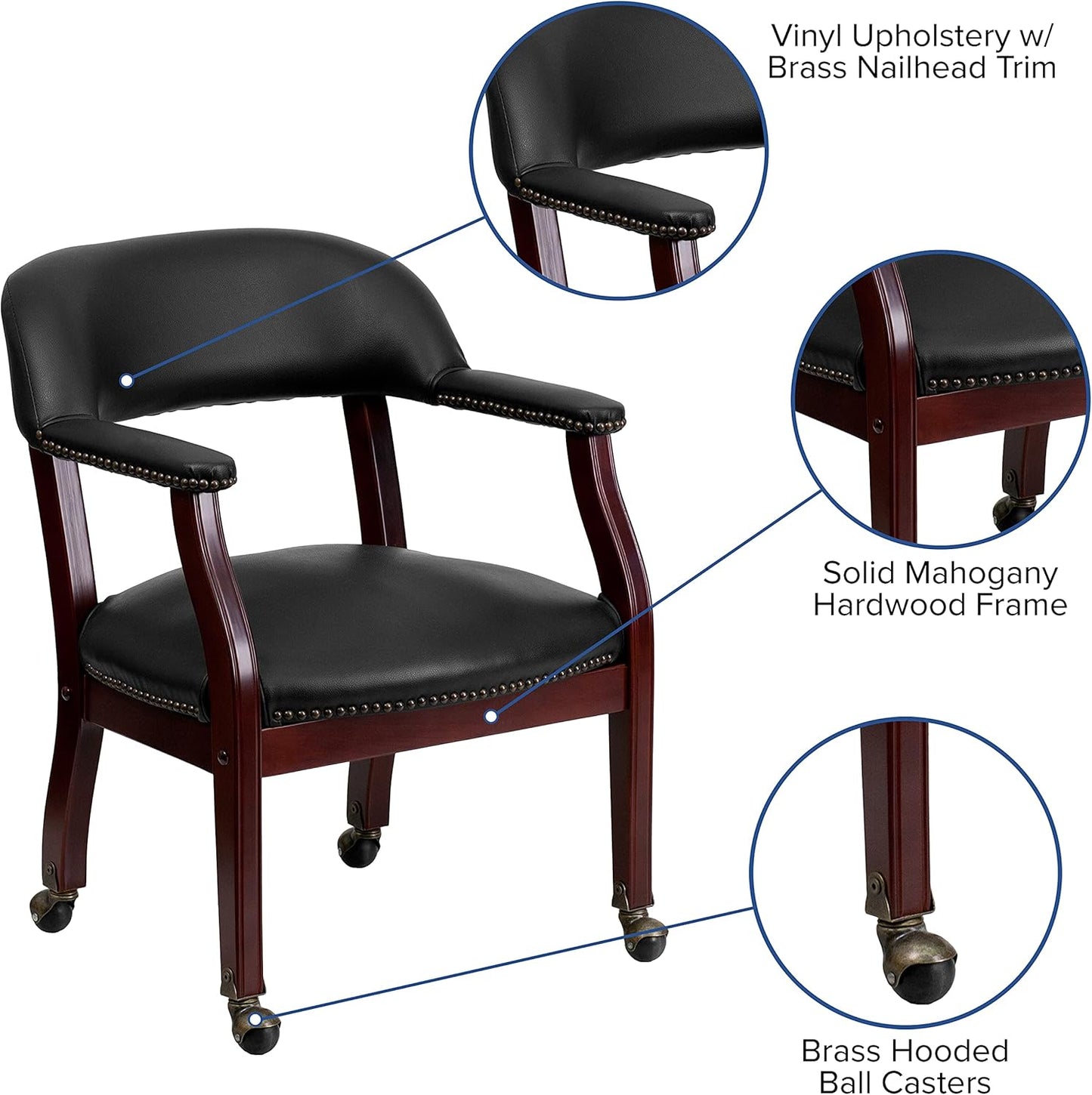 EMMA + OLIVER Black Vinyl Luxurious Conference Chair with Casters