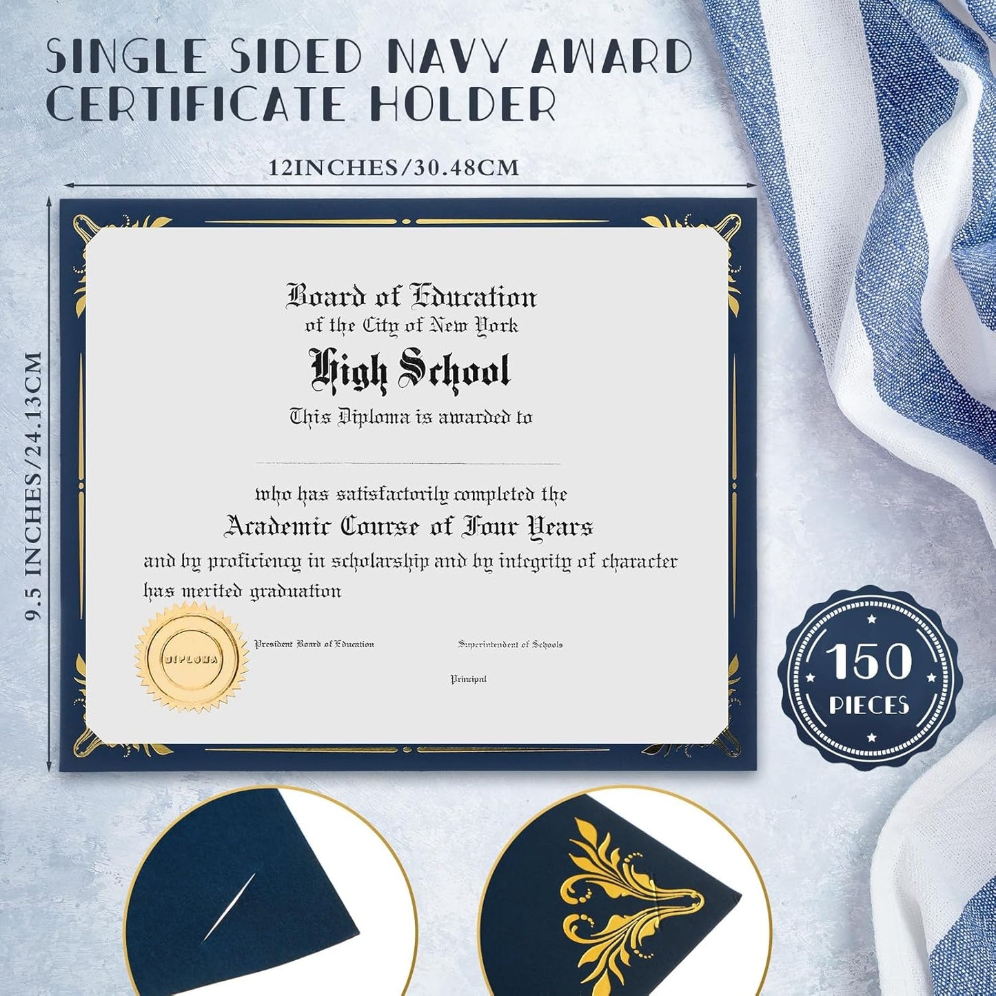 Fainne Certificate Holder Foil Border Bulk 8.5 x 11 Inch Single Sided Award Diploma Cover for Letter Size Cardstock Document Paper Graduation School Marriage Supplies (150 Pcs)