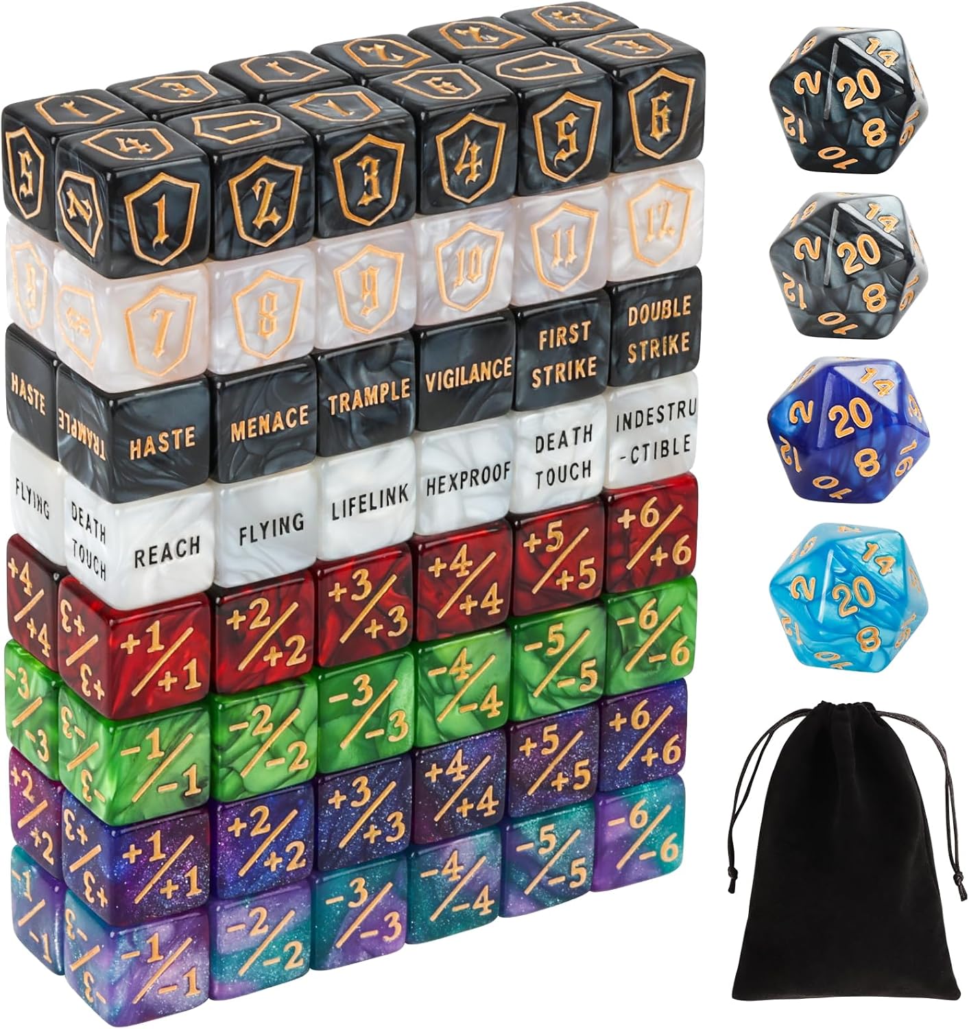 100 Pieces MTG Dice Counters Set Bulk Ability Keyword Tokens Shield Life Counters 6 Sided Dice for Magic The Gathering TCG Card Gaming Accessories (Dice Set (A))