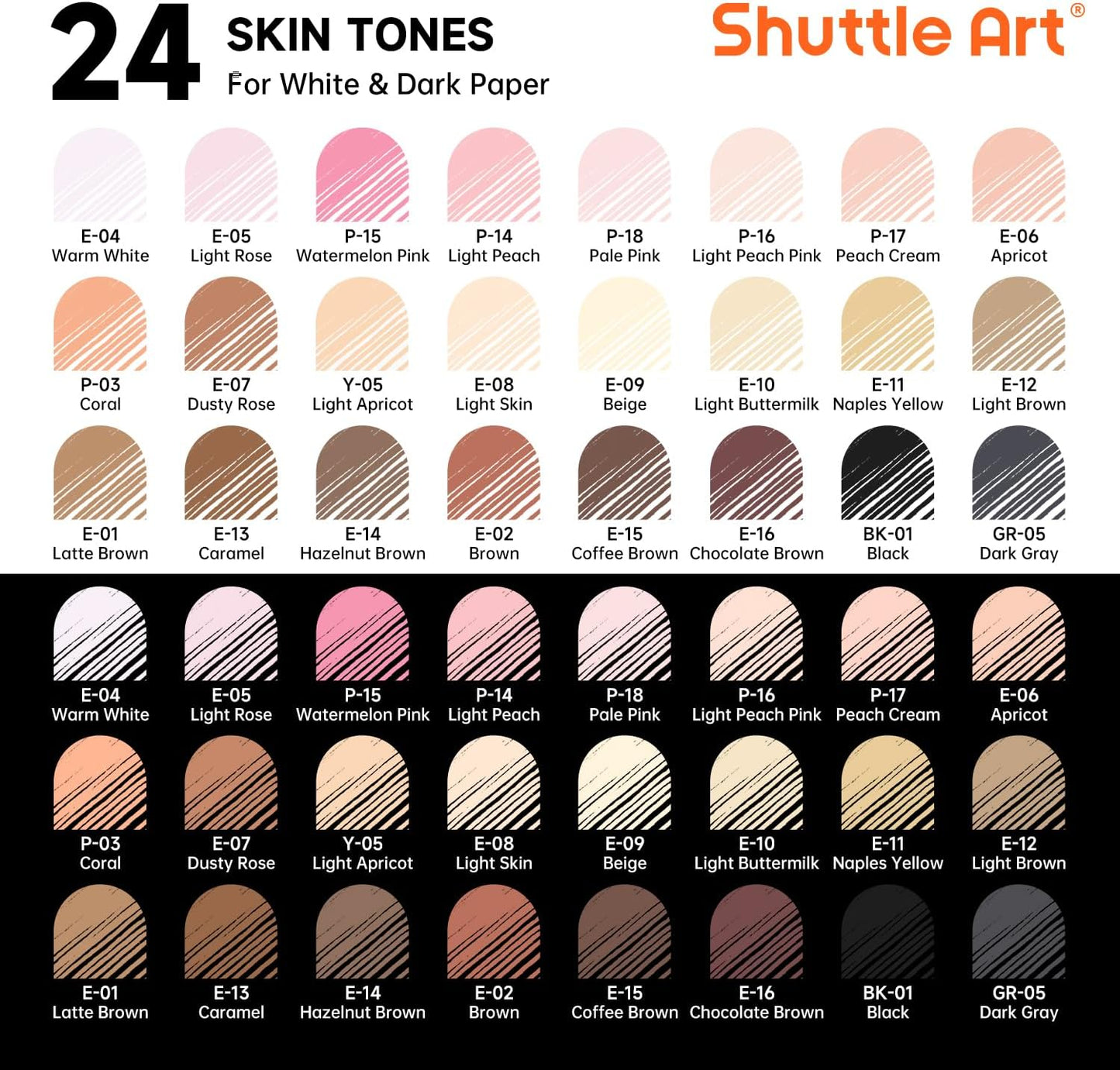 Shuttle Art Colored Pens, 24 Skin Tone Colors Cute Journal Pens 0.6mm Fine Point Colored Gel Pens for Black Paper Adult Coloring Writing Drawing Journaling Note Taking School Office Home