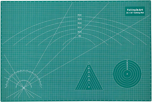Falling in Art Self Healing Cutting Mat, 24x36" Cutting Mats for Sewing, Double-sided 5-Ply Fabric Cutting Board for Crafting, Quilting and Sewing Projects, Green
