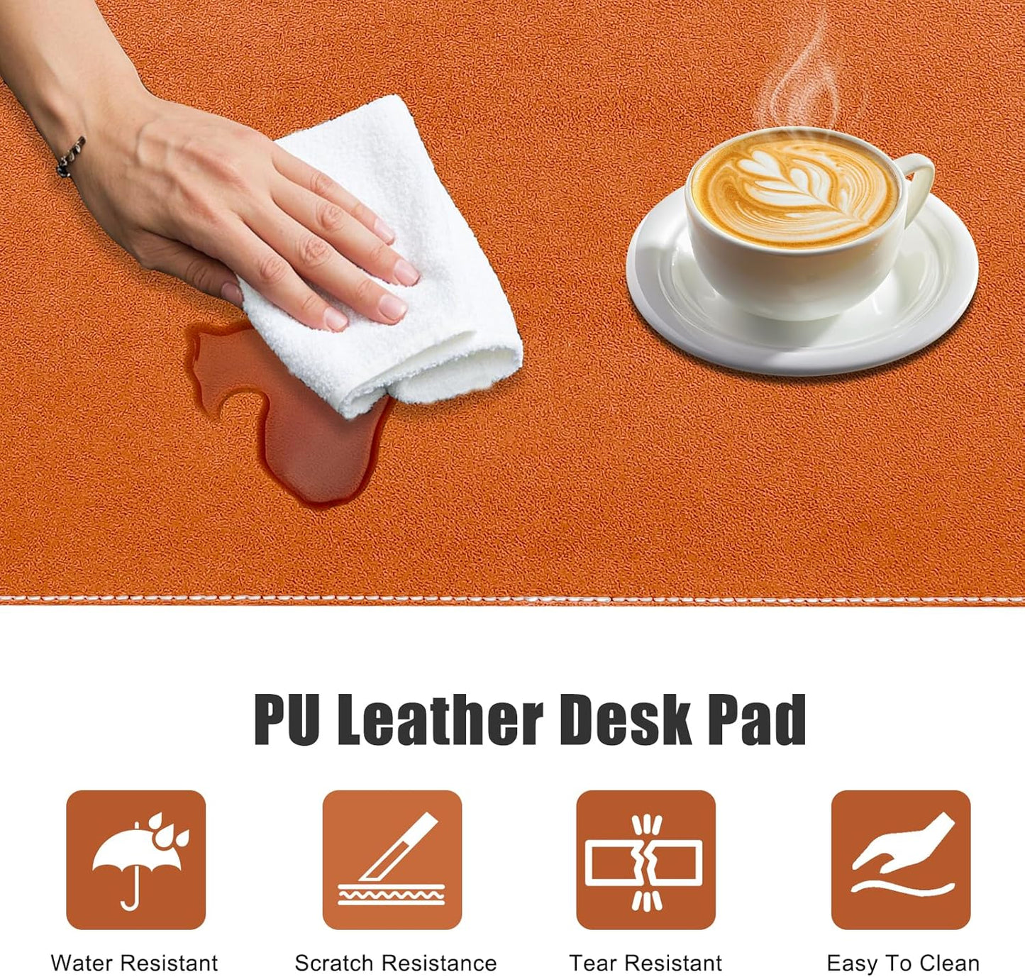 Desk Mat with Lip & Reinforced Stitched Edge|Non-Slip Waterproof PU Leather Desk Pad|Ergonomic Keyboard Mouse Pad with Edge Protector|for Office, Home, Study(23.6" x 16.5",Brown)