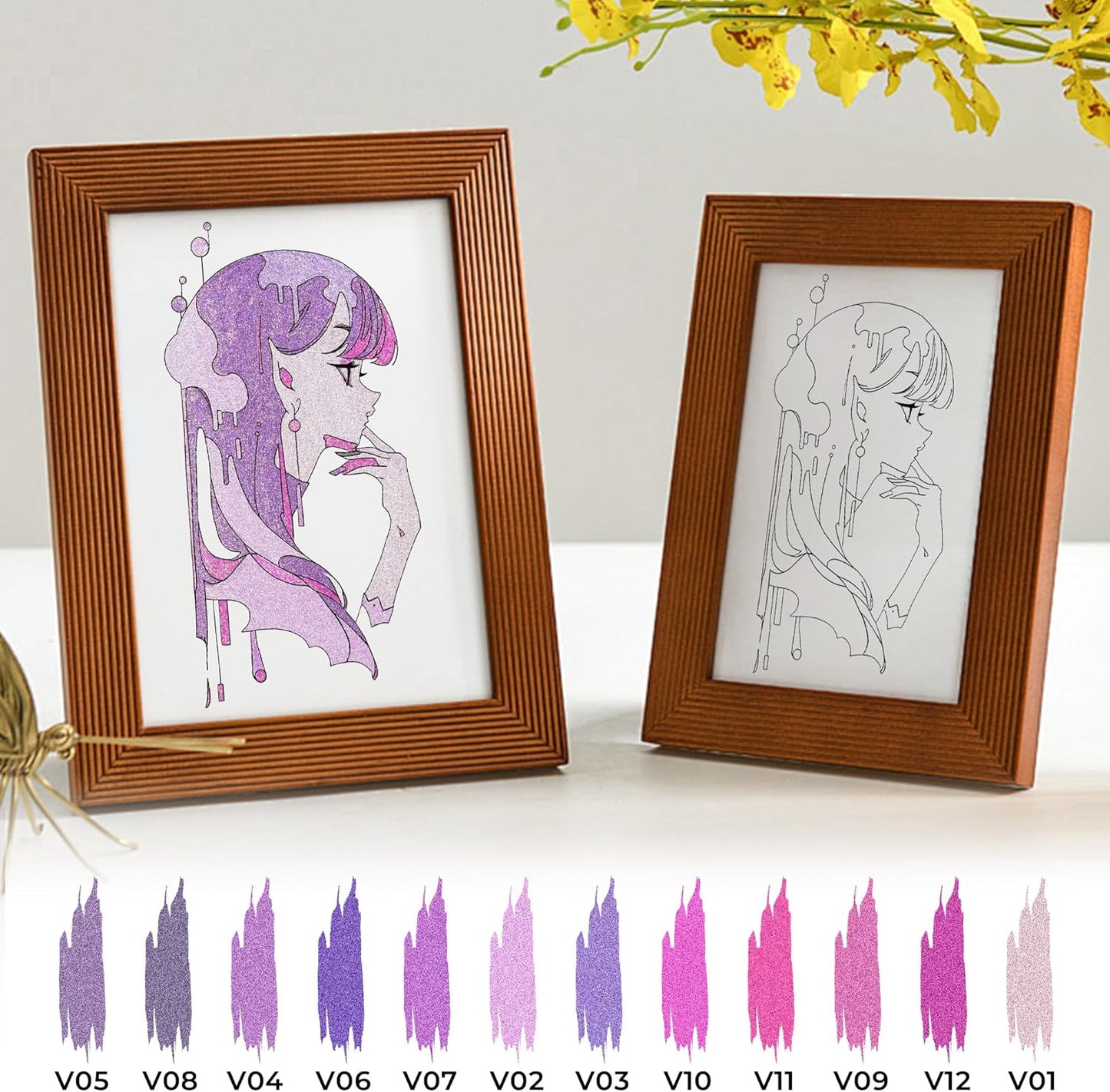 Retractable Glitter Gel Pens, 12 Colors Large Capacity Purple Glitter Metallic Gel Ink Pens, 1 mm Fine Point Smooth Writing Color Pens for Adult Coloring Book Note Taking Aesthetic Art Supplies