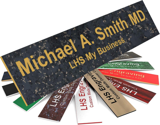 Engraved Custom Door Plate Charcoal Marble Pattern Plastic Office Door Sign with Gold Letters - Made in USA 2x6 S6